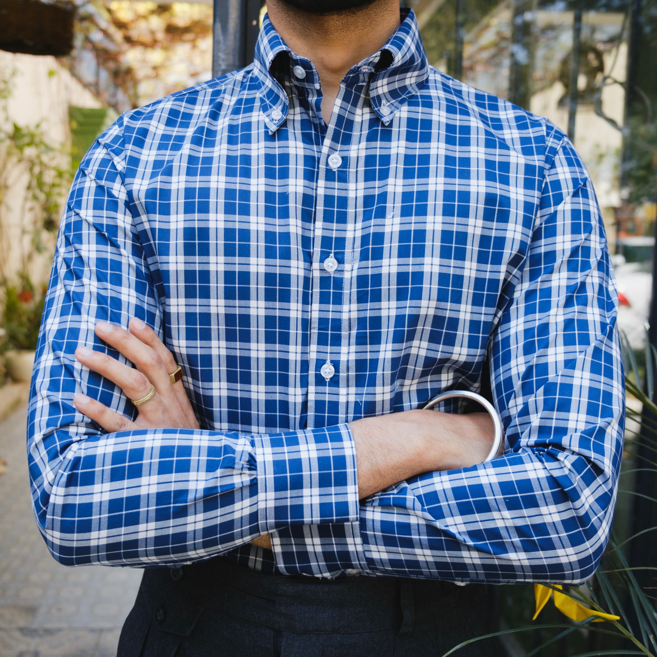 REGAL BLUE AND WHITE CHECKERED SHIRT