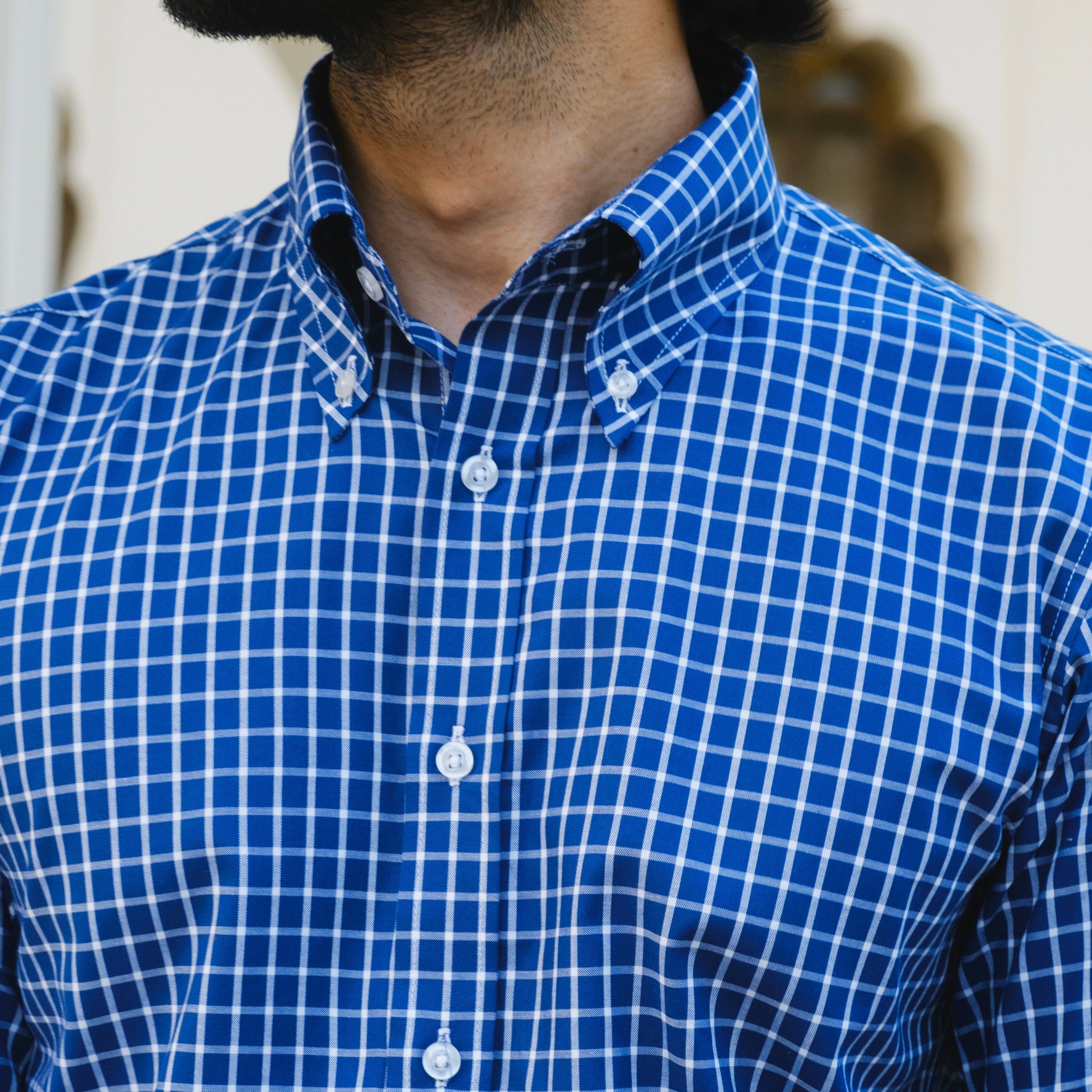 CRIMSON BLUE CHECKERED BUTTON-DOWN SHIRT