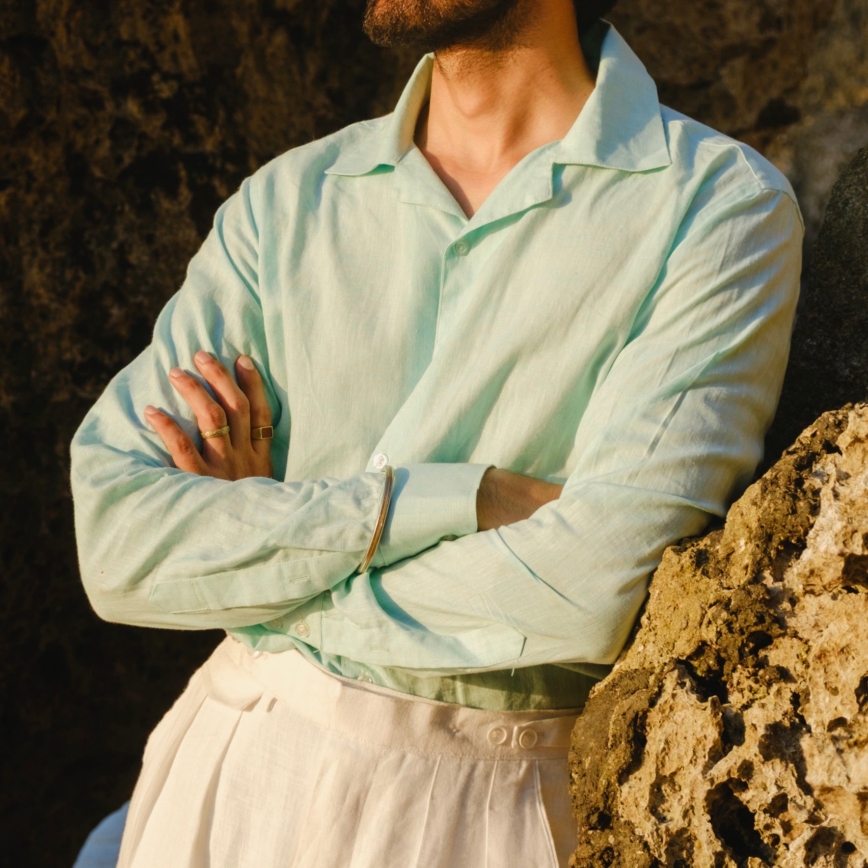 COSTA AZZURRA PALE AQUA LINEN SHIRT
