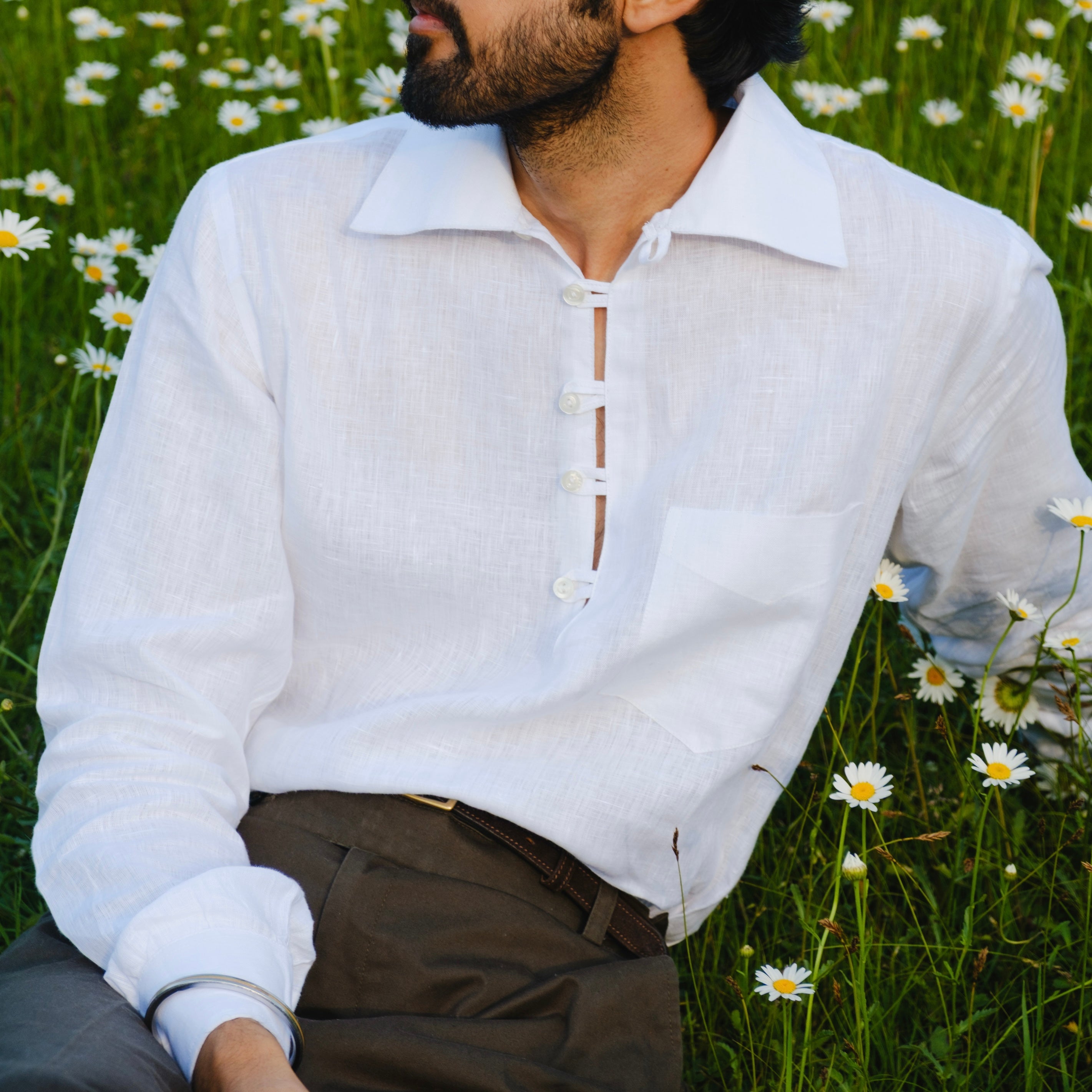 PORTOFERRAIO WHITE LINEN POLO SHIRT