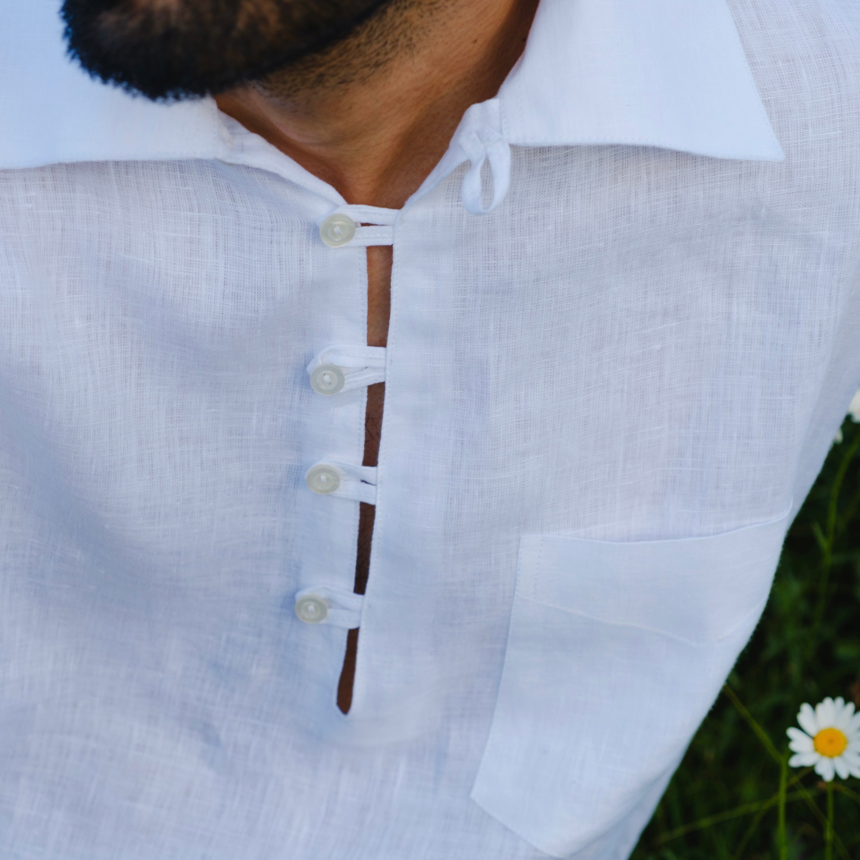 PORTOFERRAIO WHITE LINEN POLO SHIRT