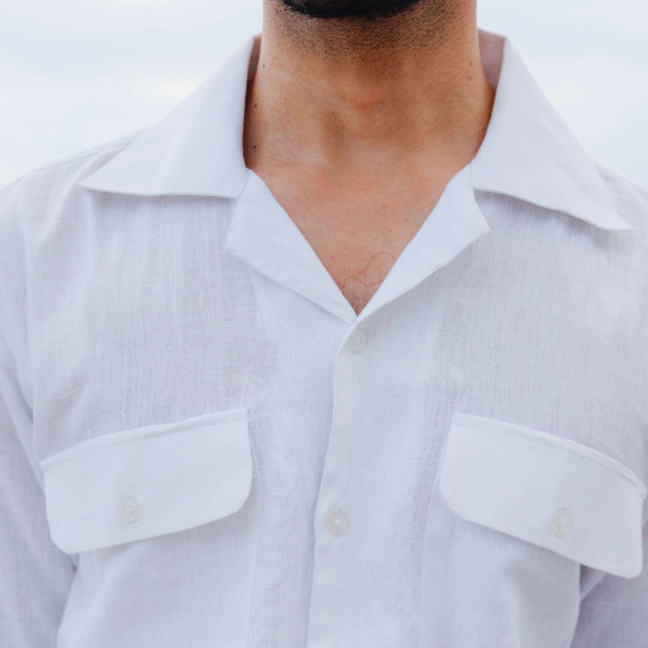 SORRENTO WHITE CUBAN COLLAR LINEN SHIRT