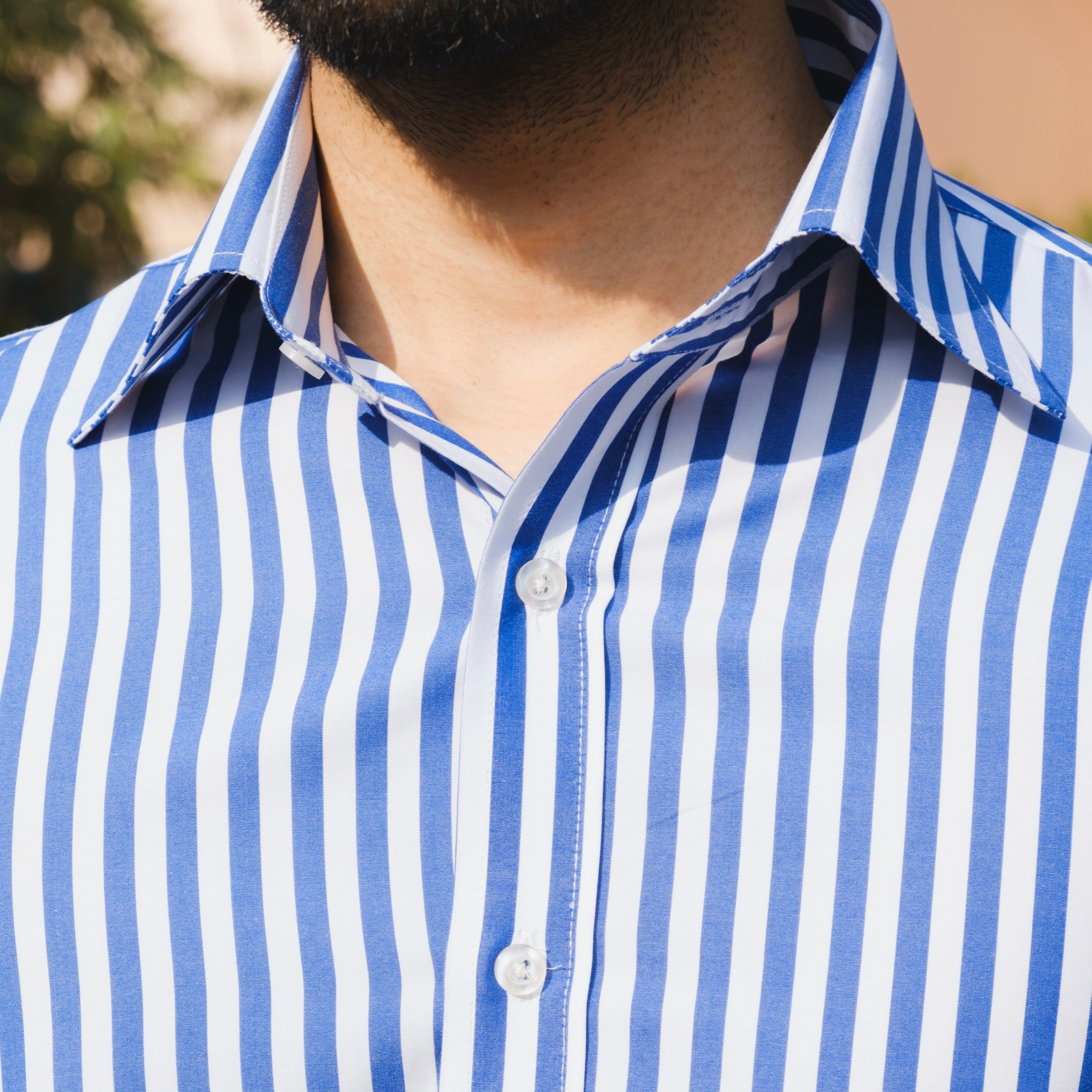 RIVIERA DI CHIAIA BLUE AND WHITE STRIPED CUTAWAY SHIRT