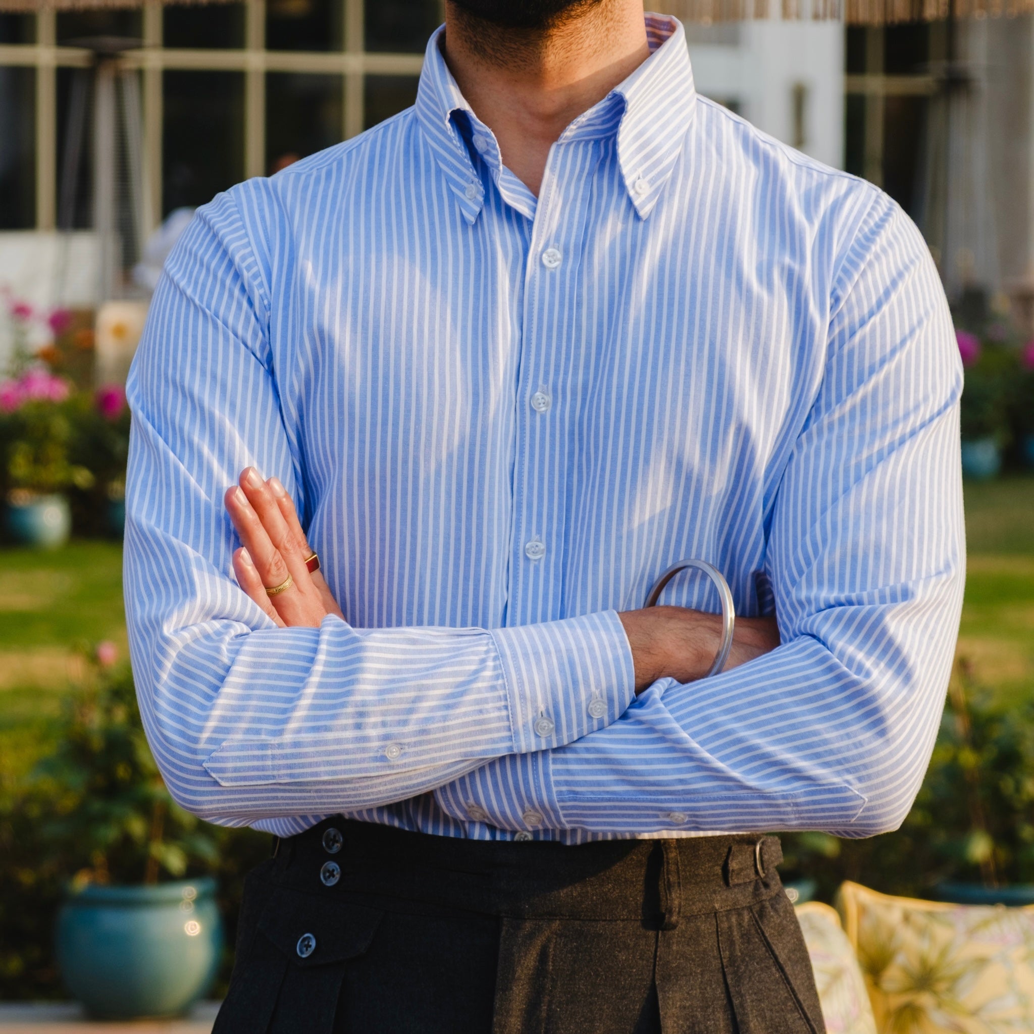 POSILLIPO SKY BLUE SIGNATURE STRIPED BUTTON DOWN SHIRT