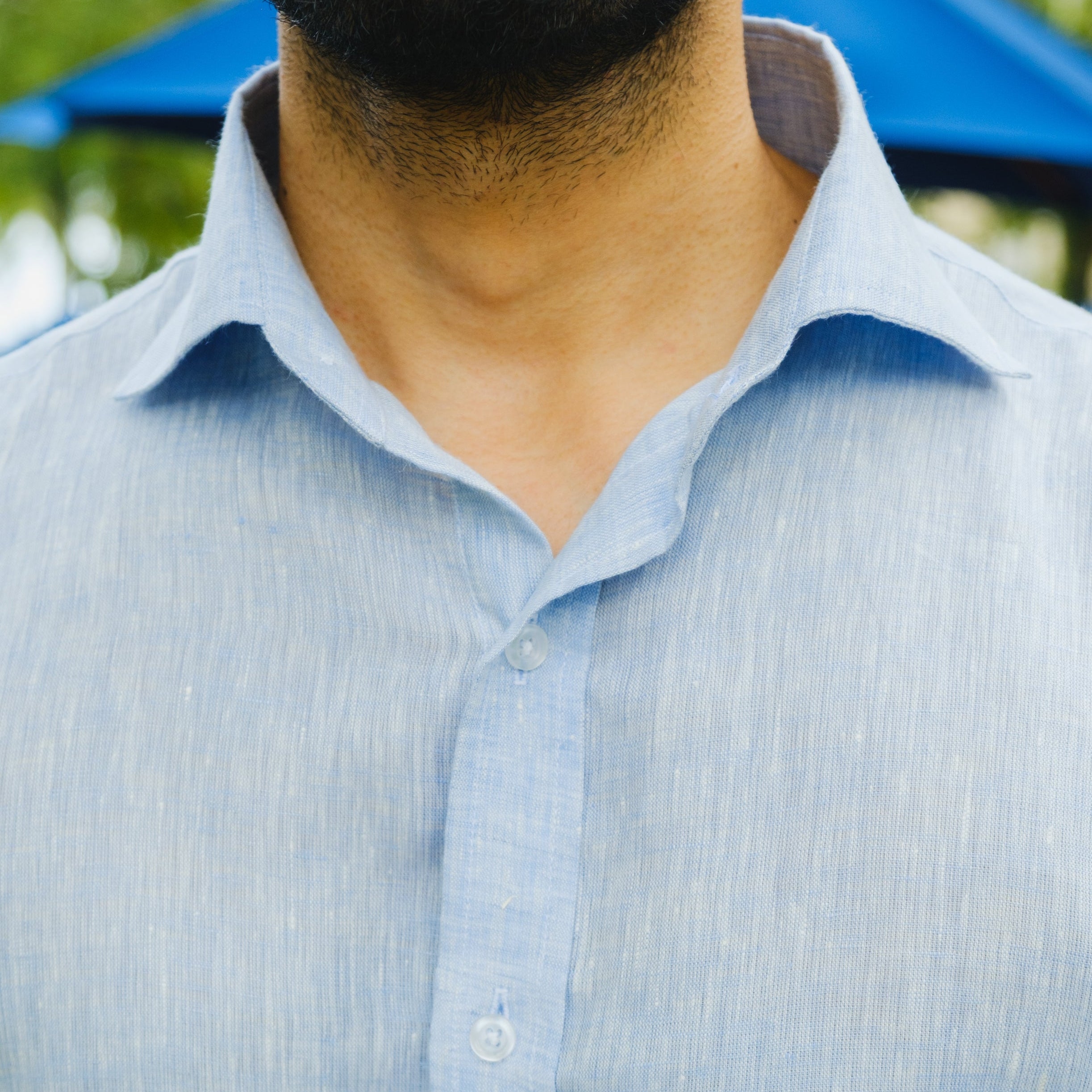 TAORMINA SKY BLUE LINEN SPREAD COLLAR SHIRT