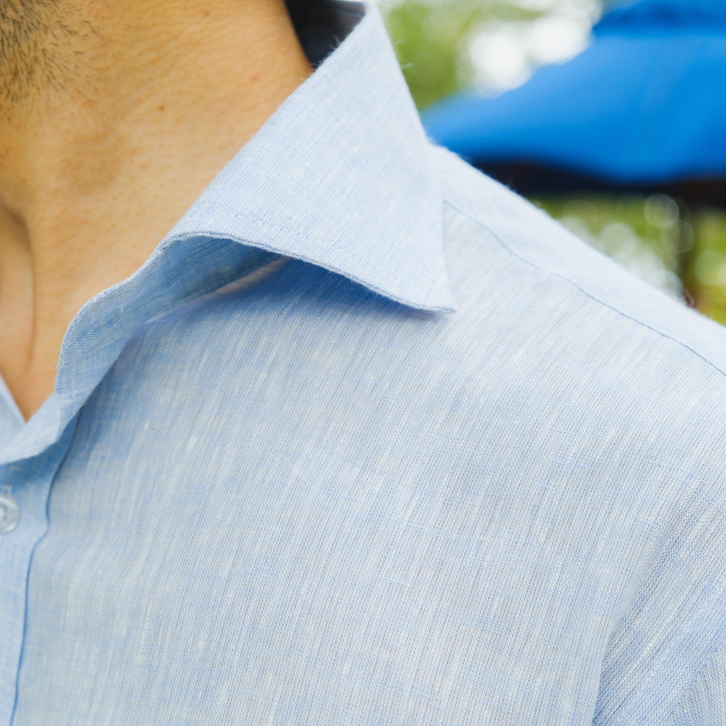 TAORMINA SKY BLUE LINEN SPREAD COLLAR SHIRT