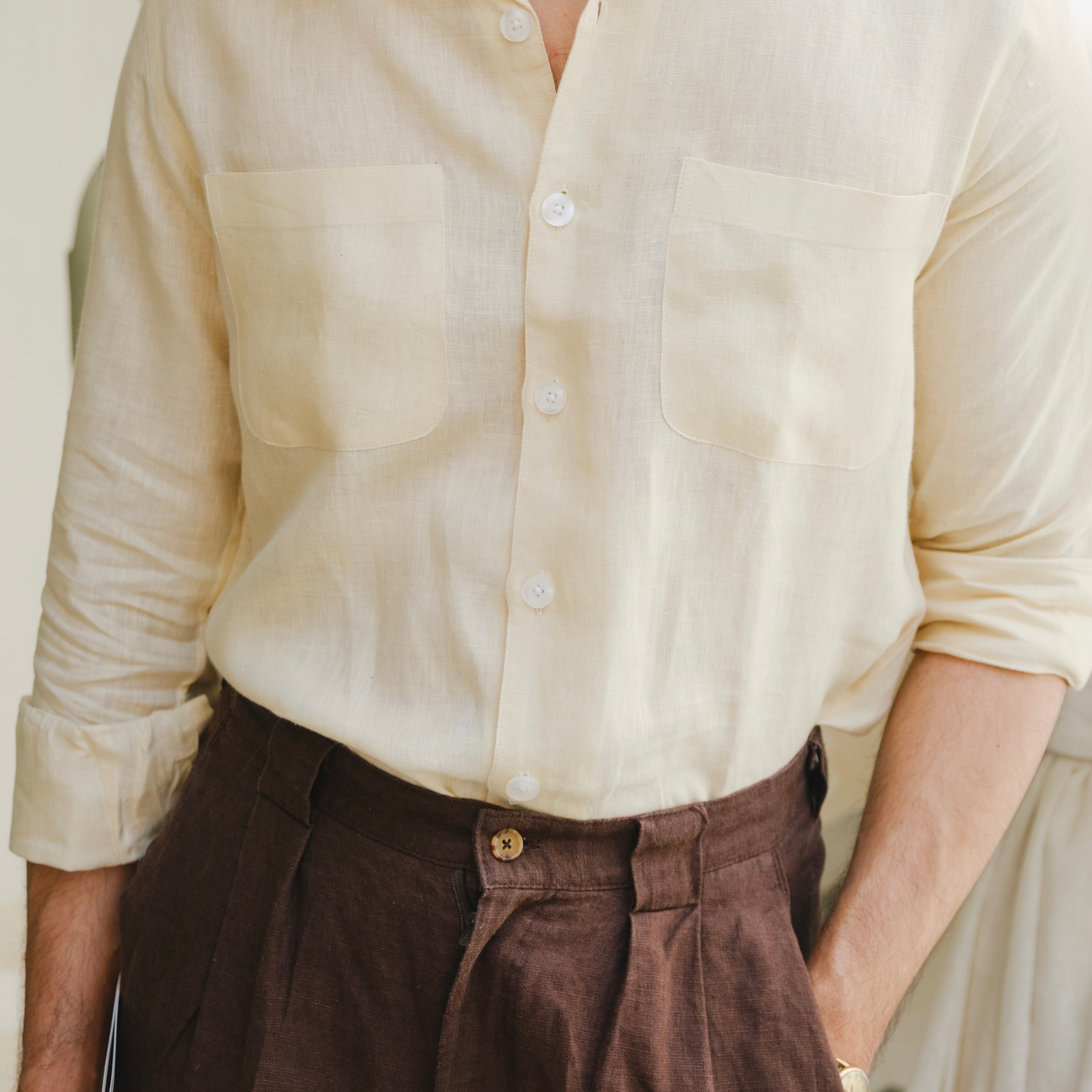 CAPRI IVORY LINEN CUBAN COLLAR