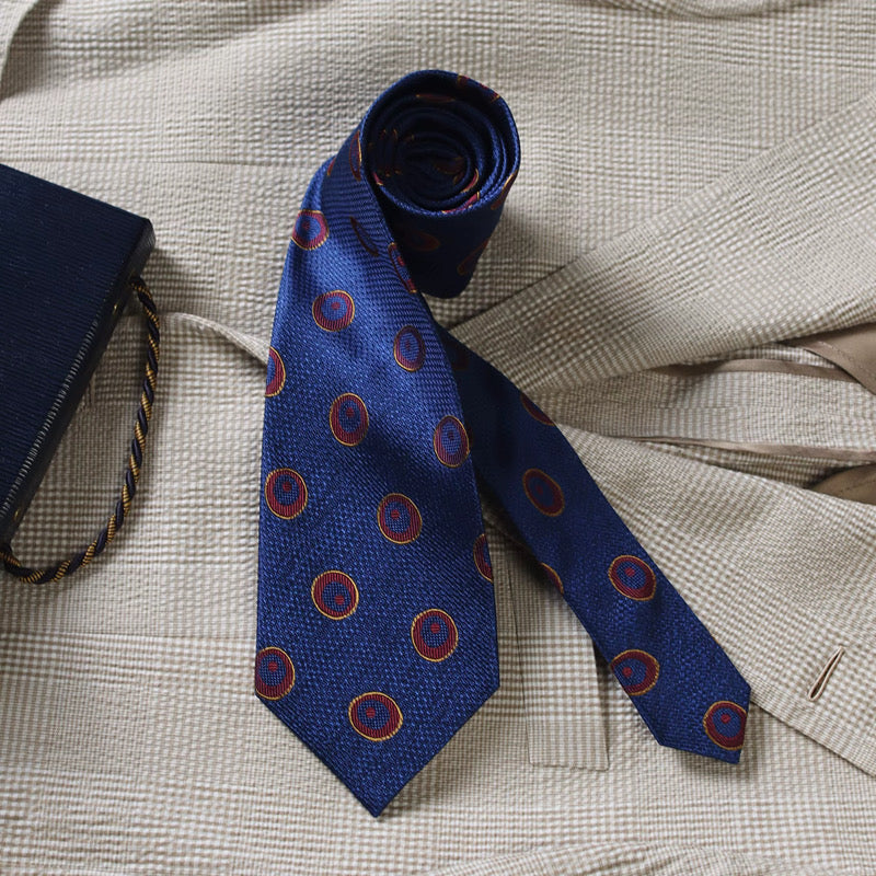 BLU MEDAGLIONE CIRCULAR PATTERN 100% MADDER SILK TIE