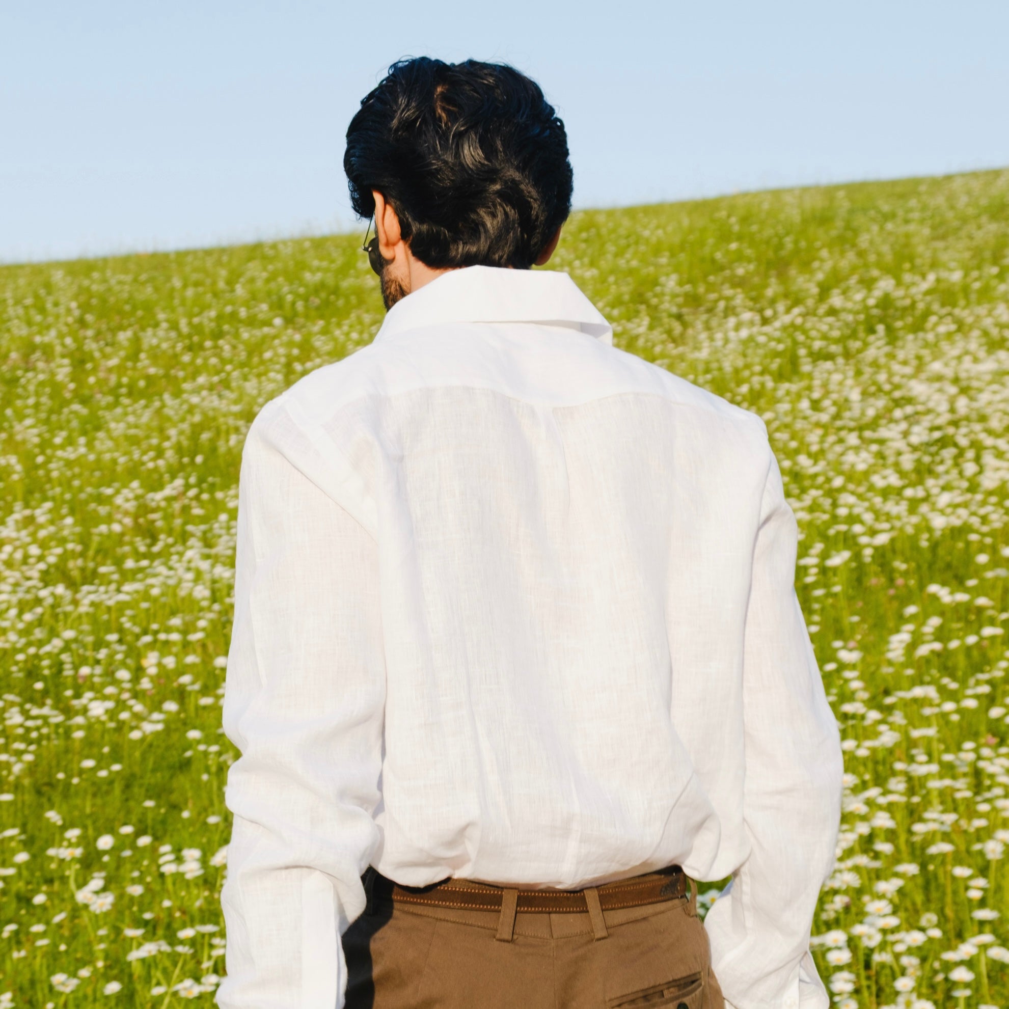 PORTOFERRAIO WHITE LINEN POLO SHIRT