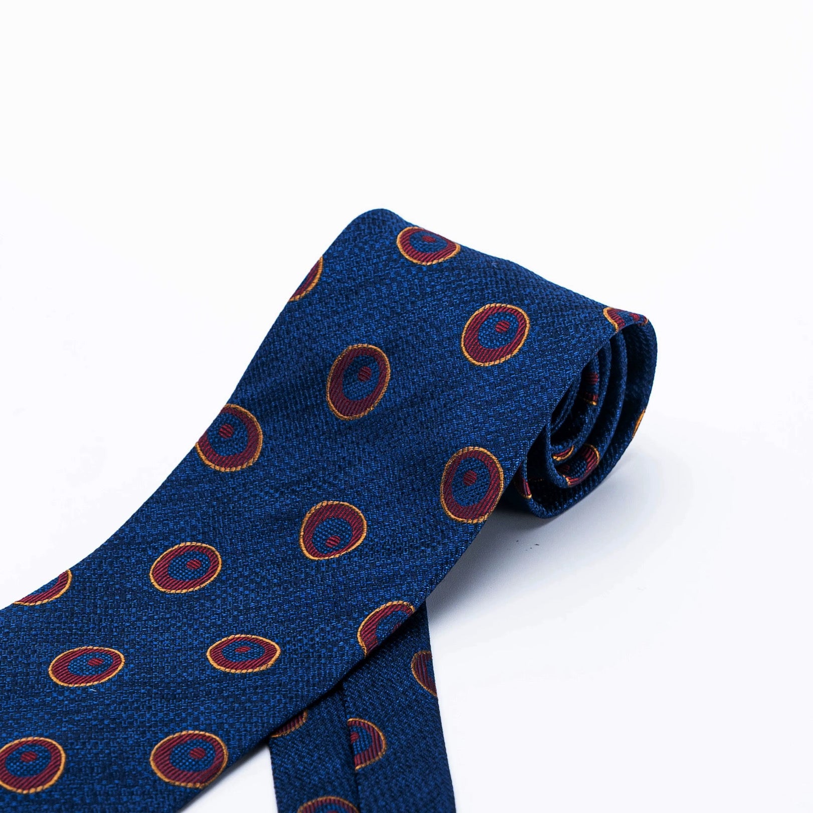 BLU MEDAGLIONE CIRCULAR PATTERN 100% MADDER SILK TIE
