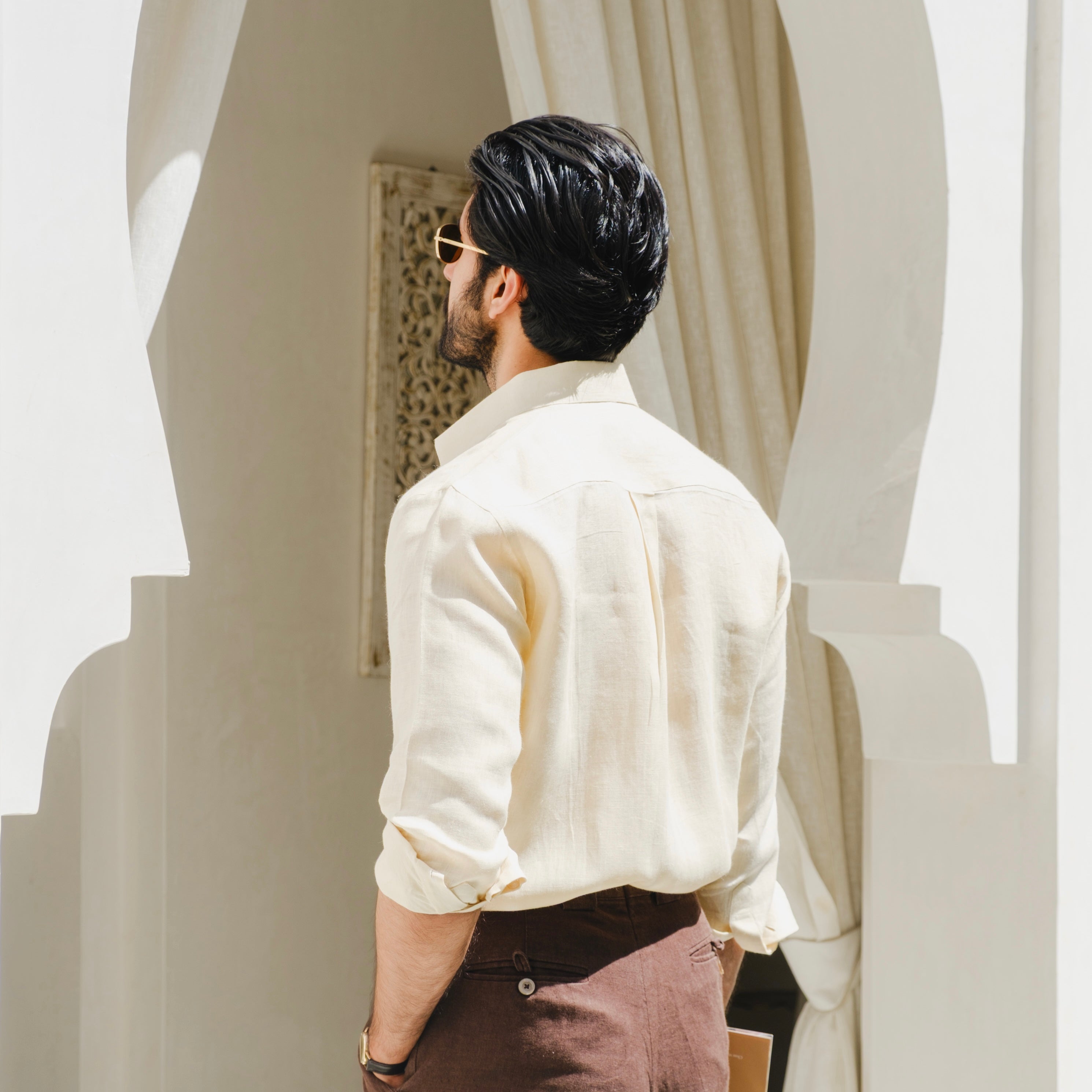 CAPRI IVORY LINEN CUBAN COLLAR