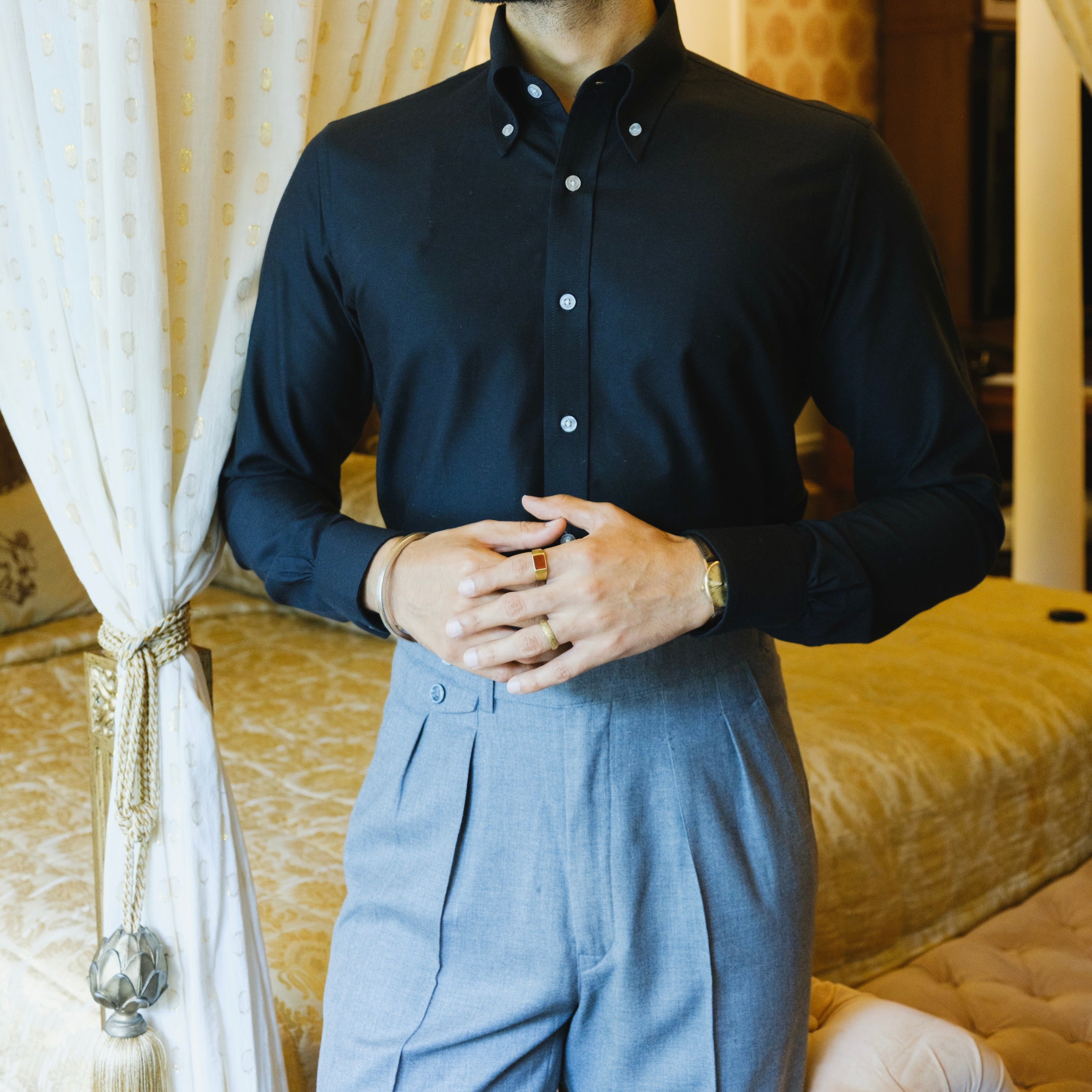 BORMIO BLACK OXFORD BUTTON-DOWN SHIRT