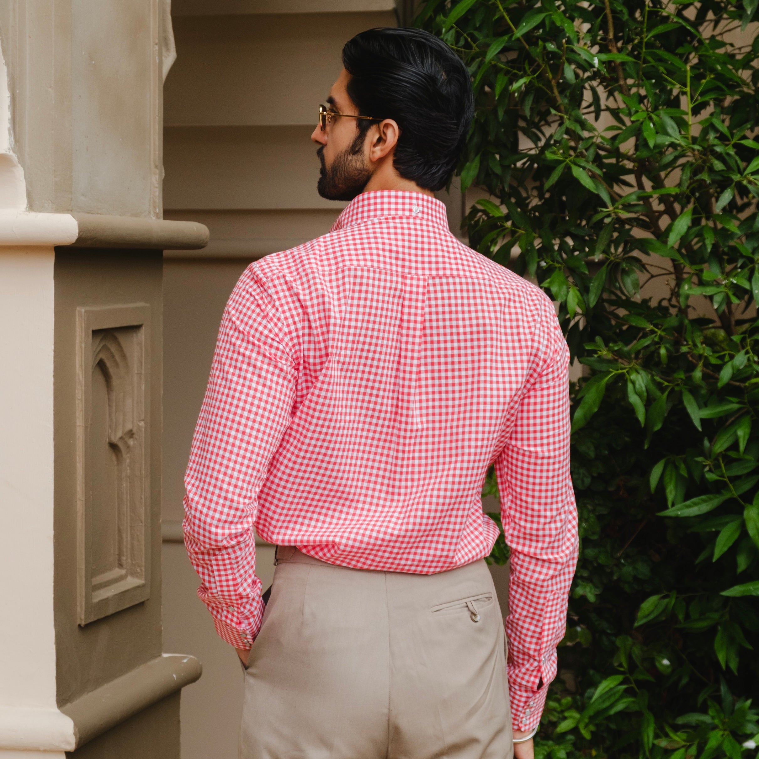 PENTEDATTILO RED AND WHITE GINGHAM BUTTON DOWN SHIRT