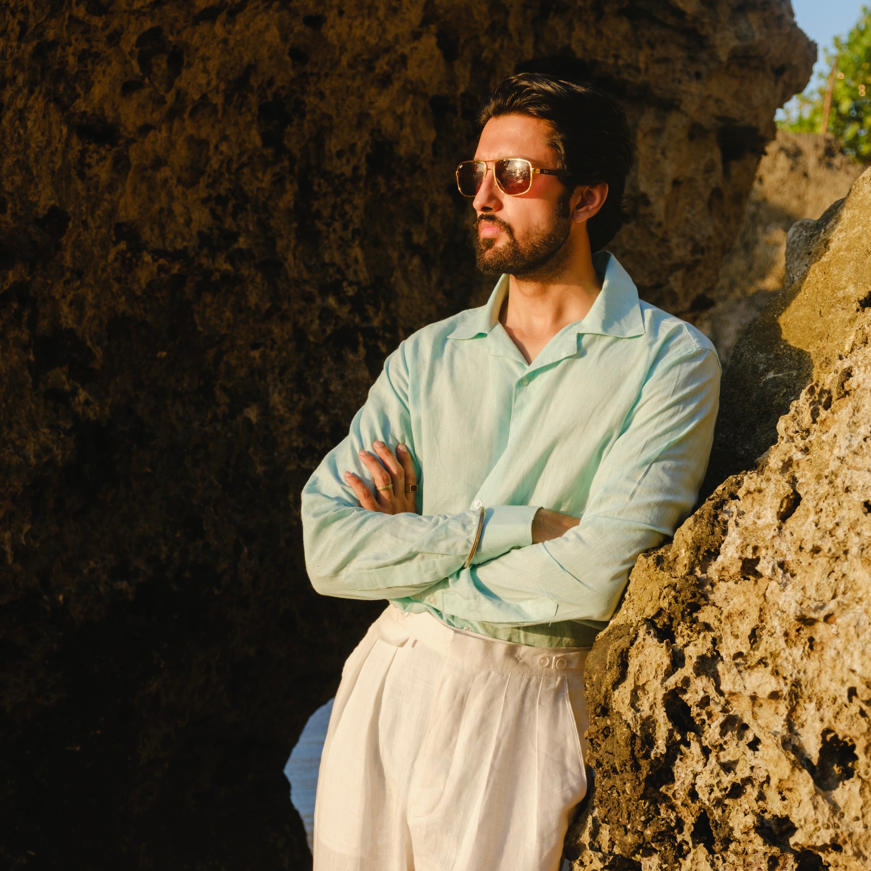 COSTA AZZURRA PALE AQUA LINEN SHIRT