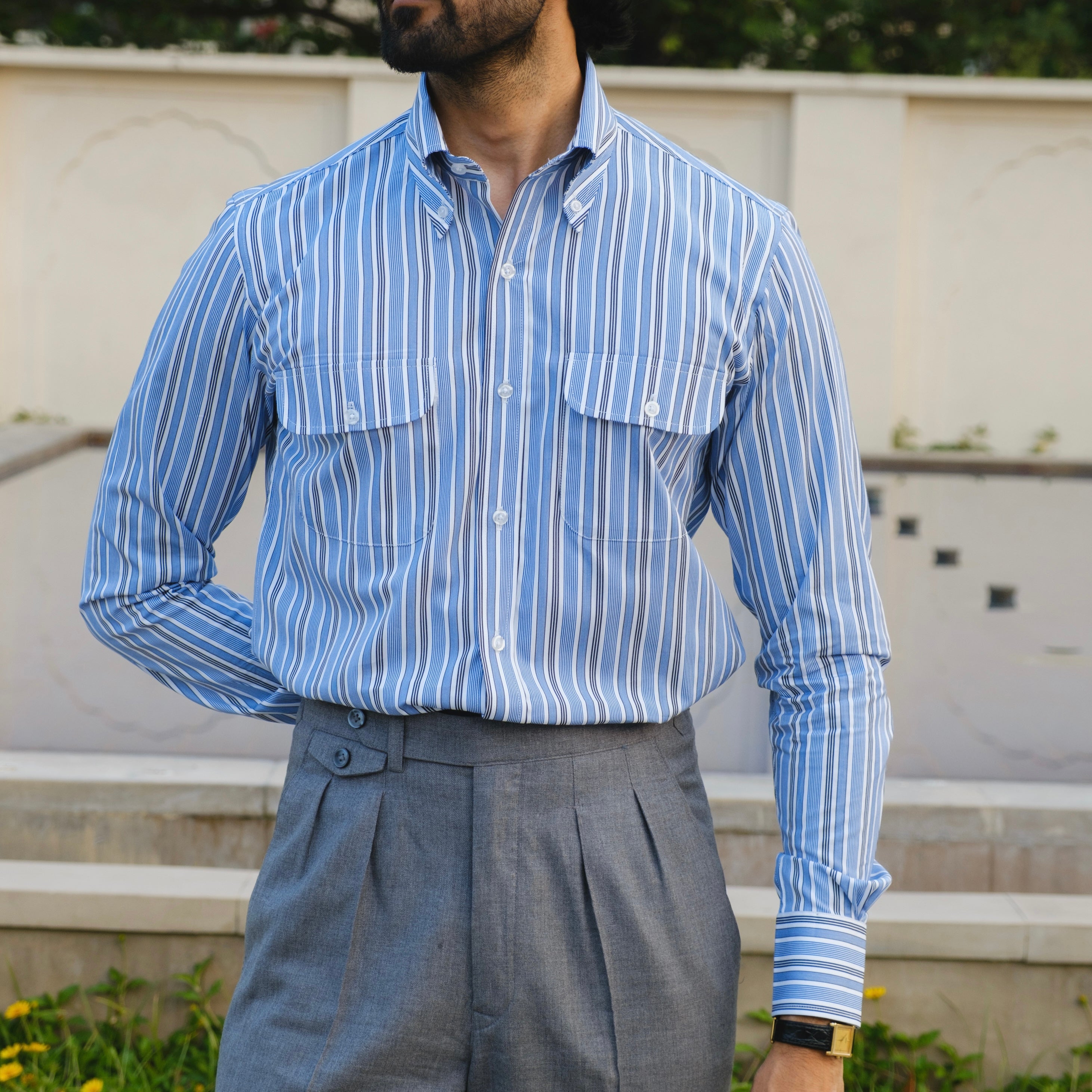 FIESOLE STRIPED DOUBLE POCKET SHIRT