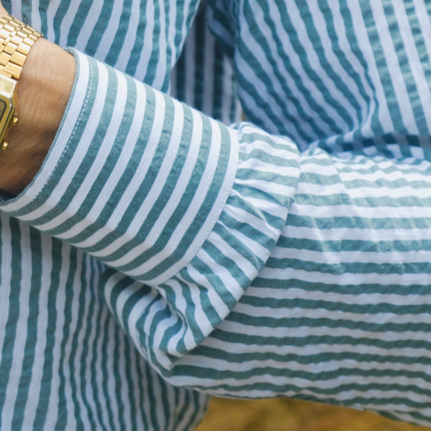 CAMOGLI GREEN SEERSUCKER STRIPED SHIRT