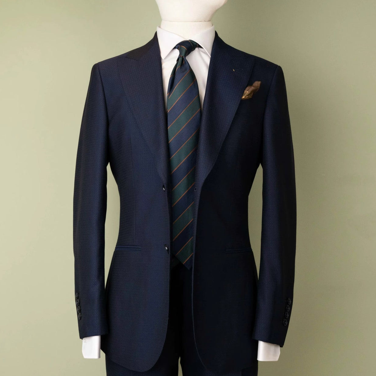 THE REGIMENTAL GREEN AND NAVY STRIPED TIE