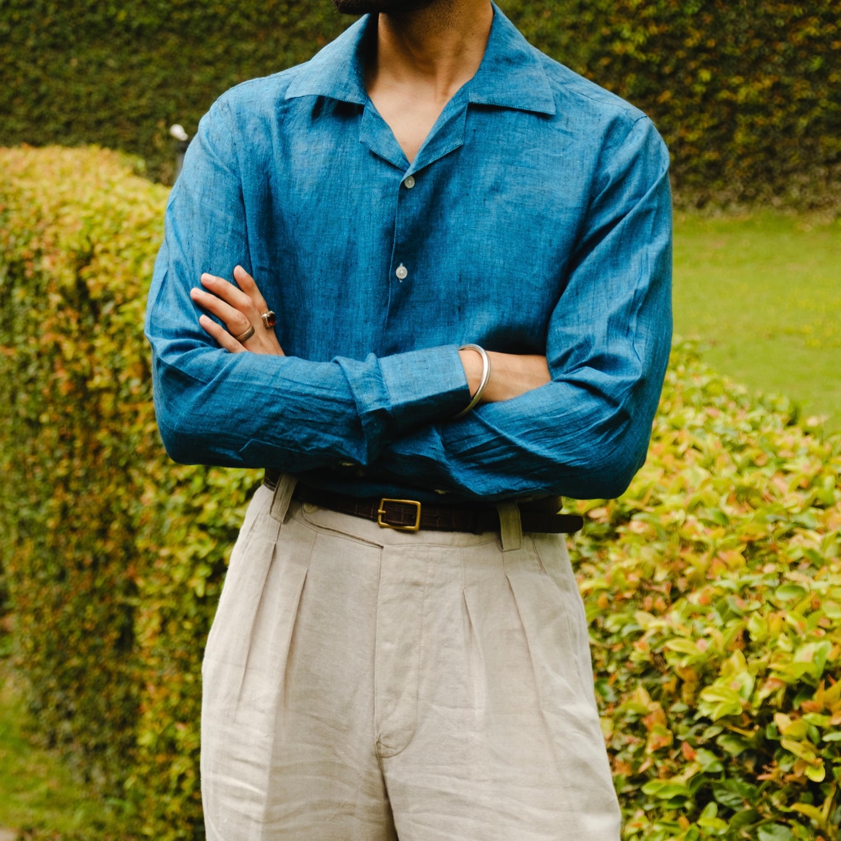 CASTELLANO  EGYPTIAN BLUE LINEN SHIRT