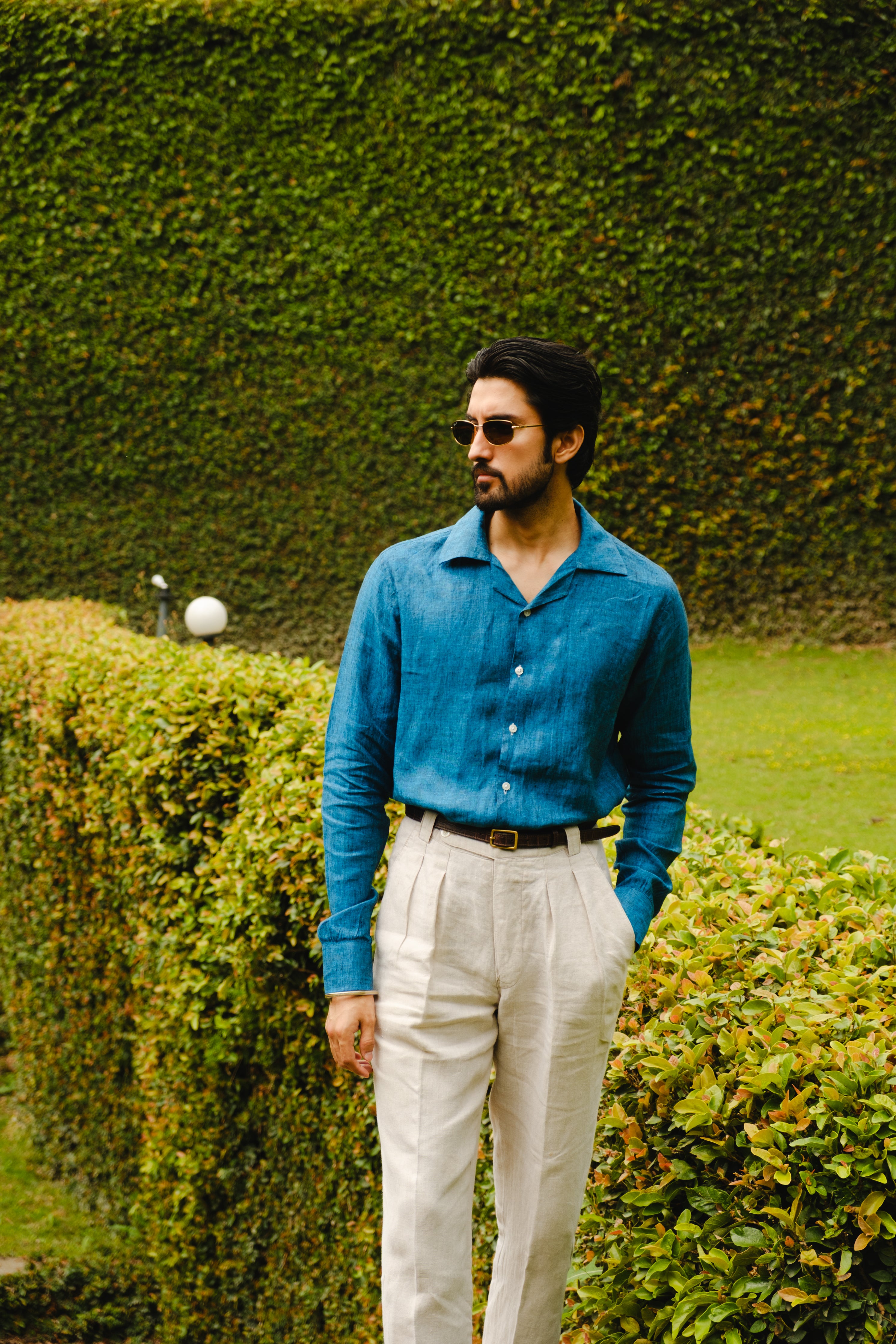 CASTELLANO  EGYPTIAN BLUE LINEN SHIRT