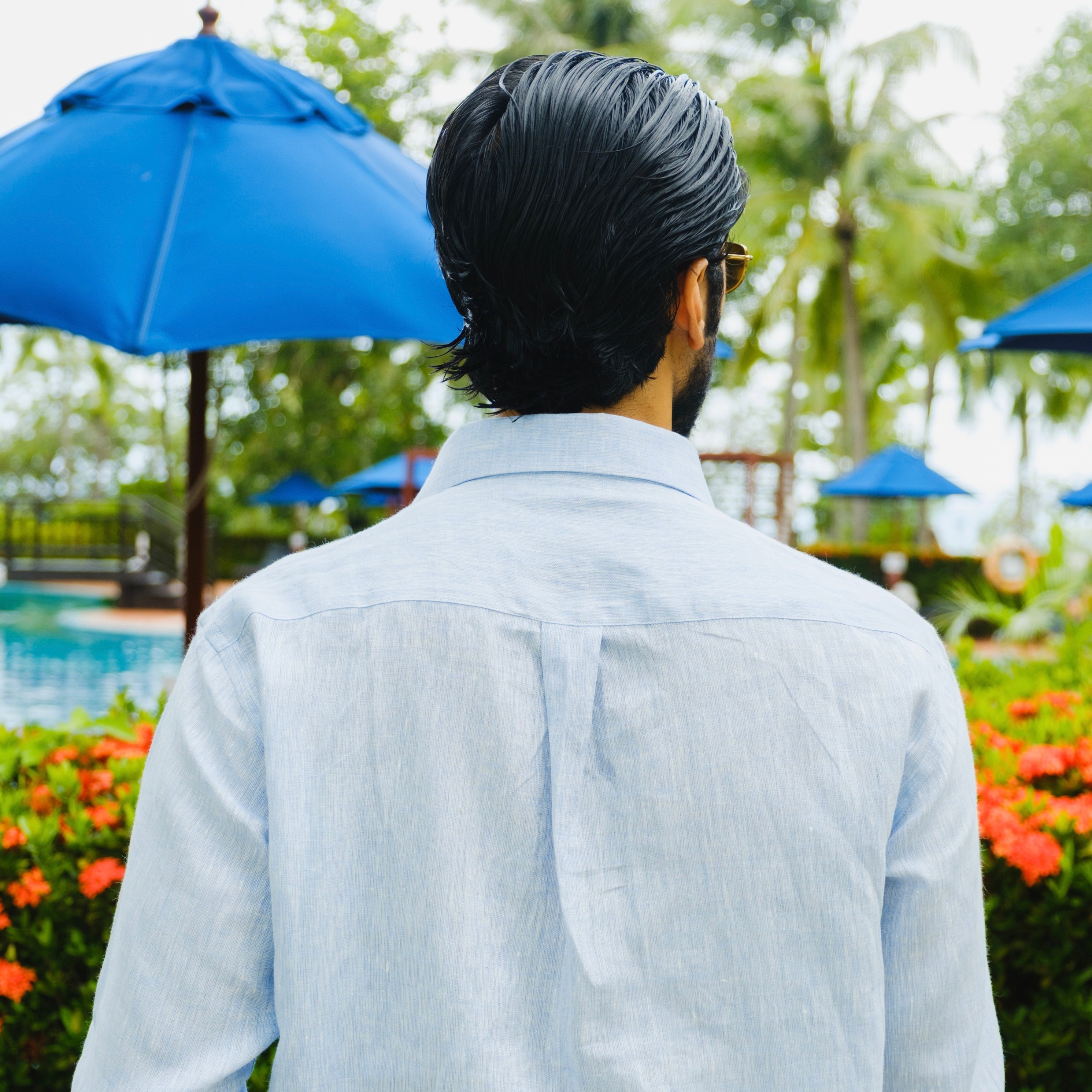 TAORMINA SKY BLUE LINEN SPREAD COLLAR SHIRT