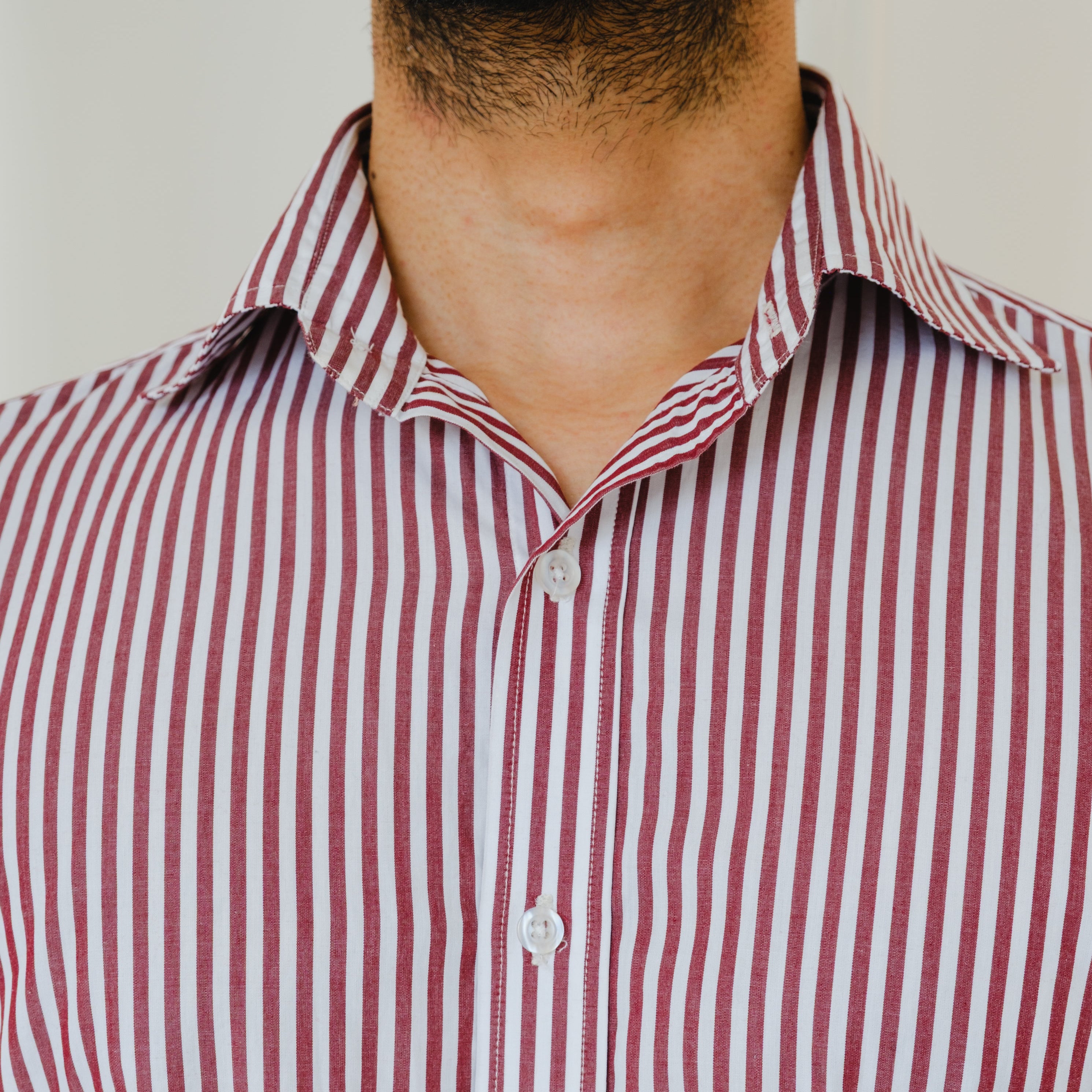 PORTO ROSSO RED AND WHITE STRIPED CUTAWAY SHIRT