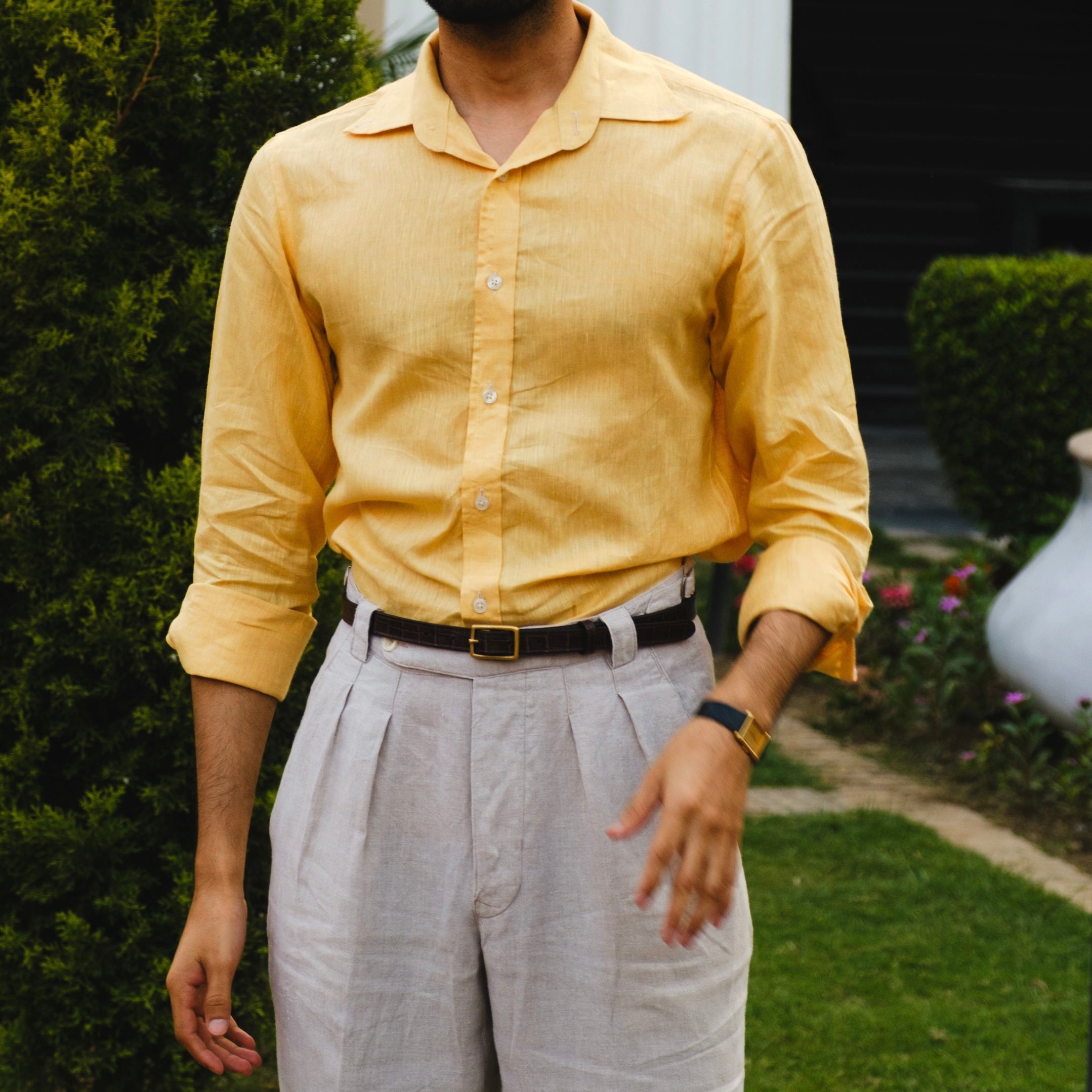 CESARE  LIMONE YELLOW LINEN SHIRT
