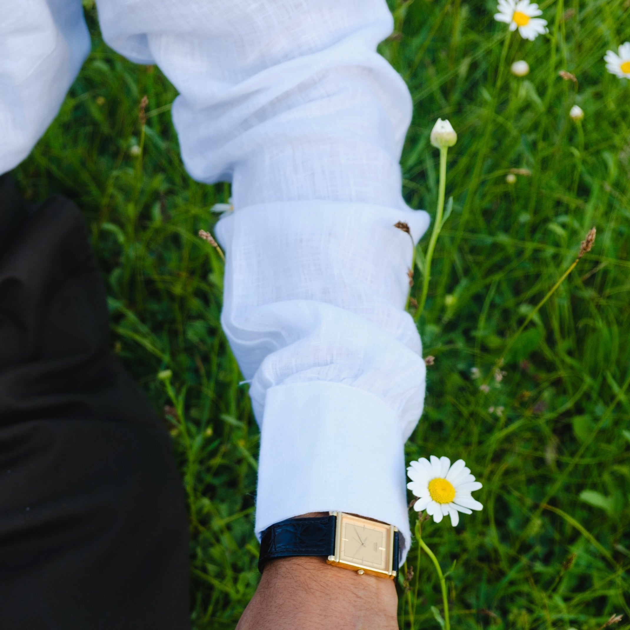 PORTOFERRAIO WHITE LINEN POLO SHIRT