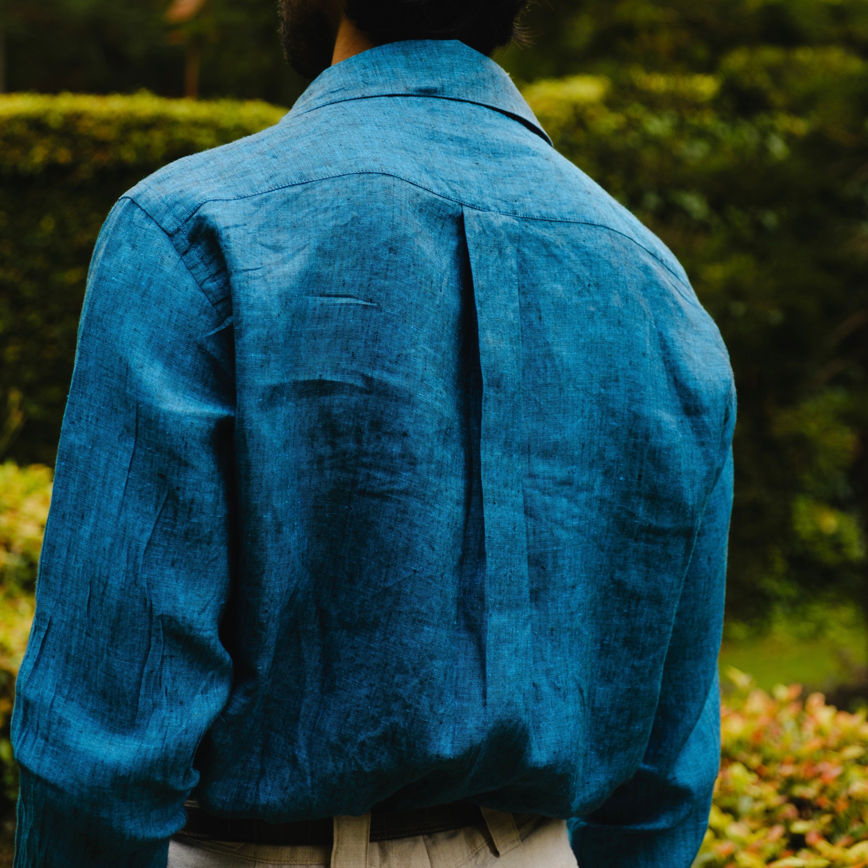 CASTELLANO  EGYPTIAN BLUE LINEN SHIRT