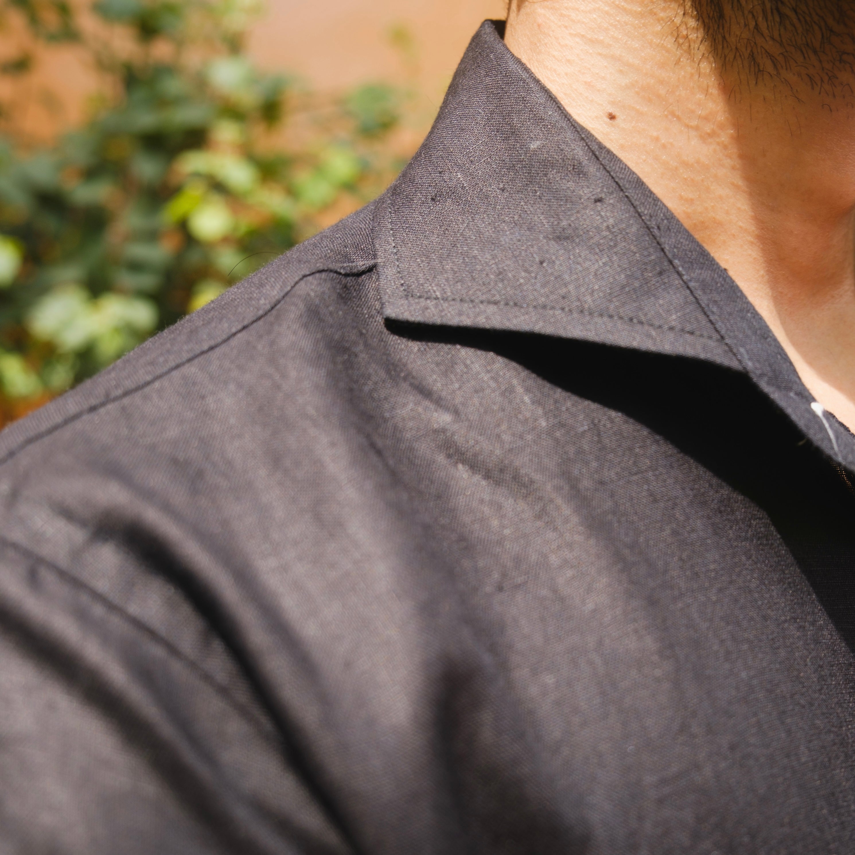MASSIMO BLACK LINEN CUTAWAY COLLAR SHIRT