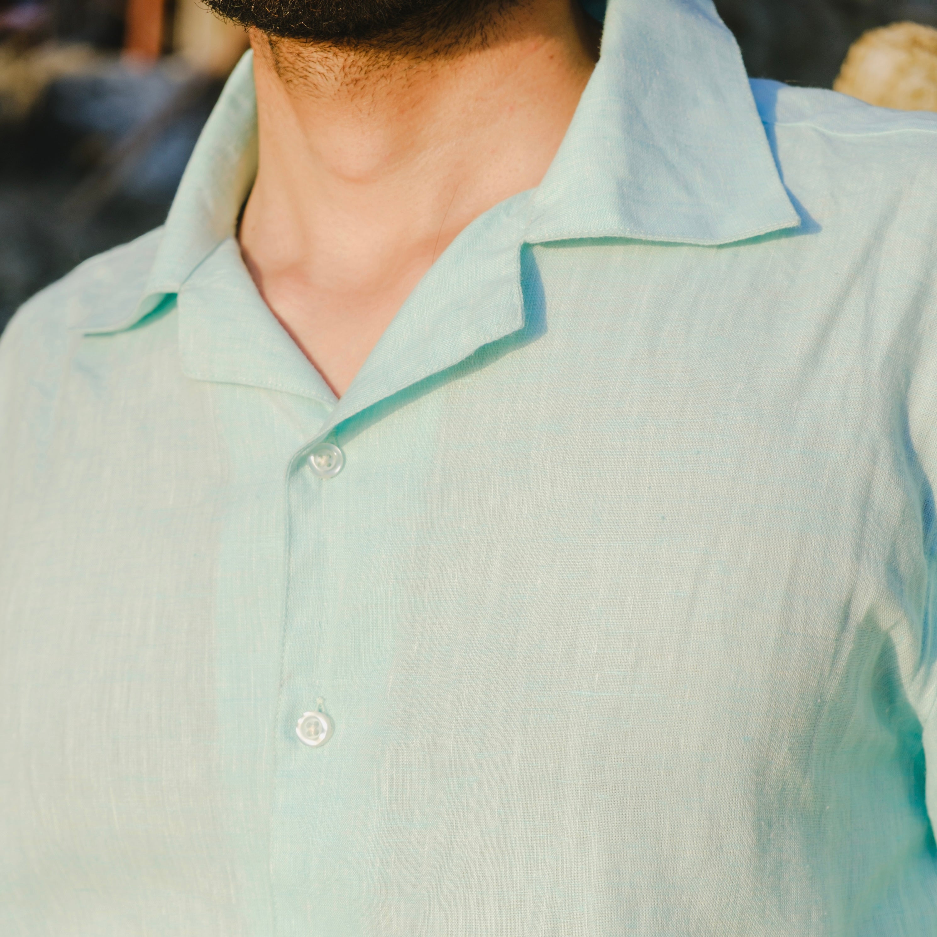 COSTA AZZURRA PALE AQUA LINEN SHIRT