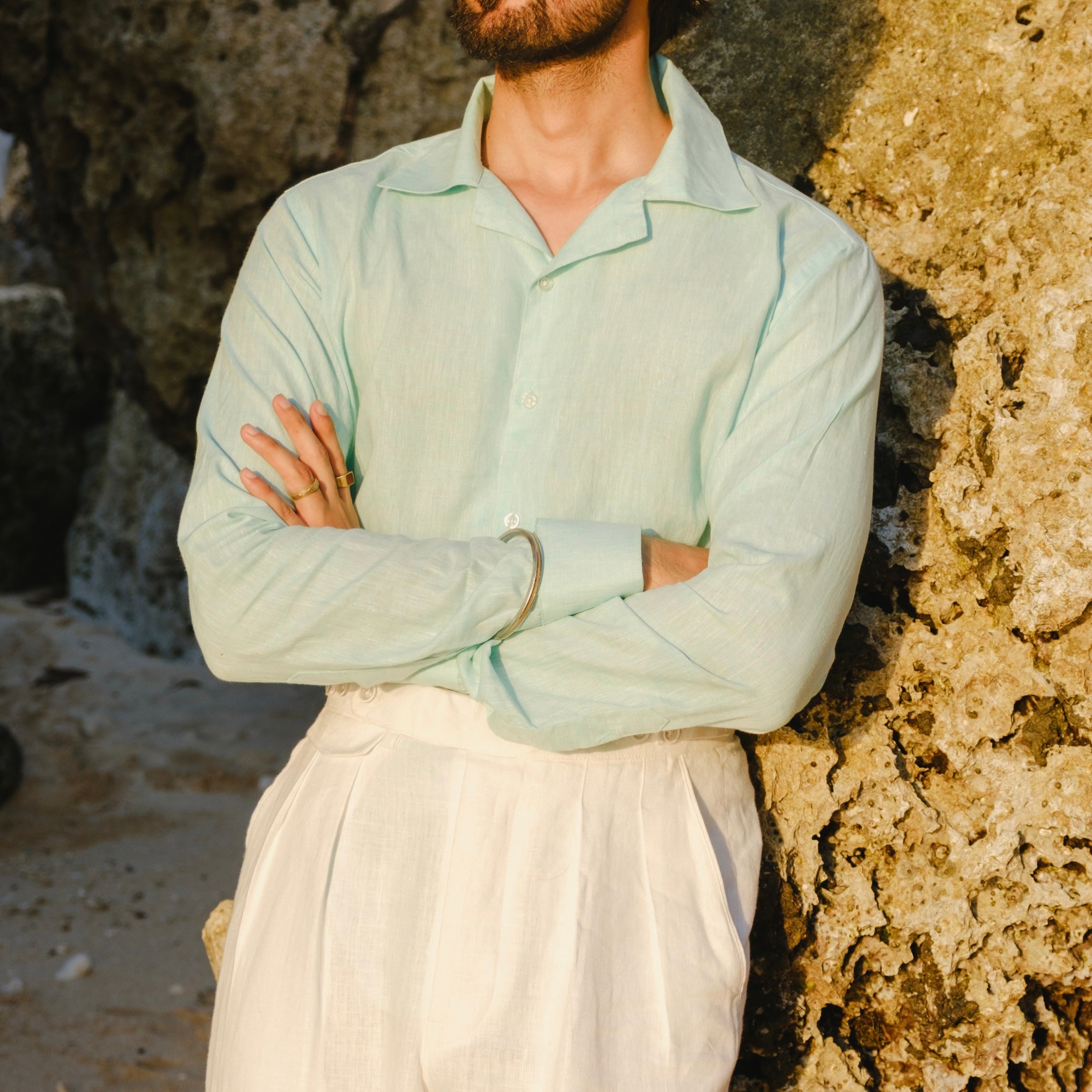 COSTA AZZURRA PALE AQUA LINEN SHIRT
