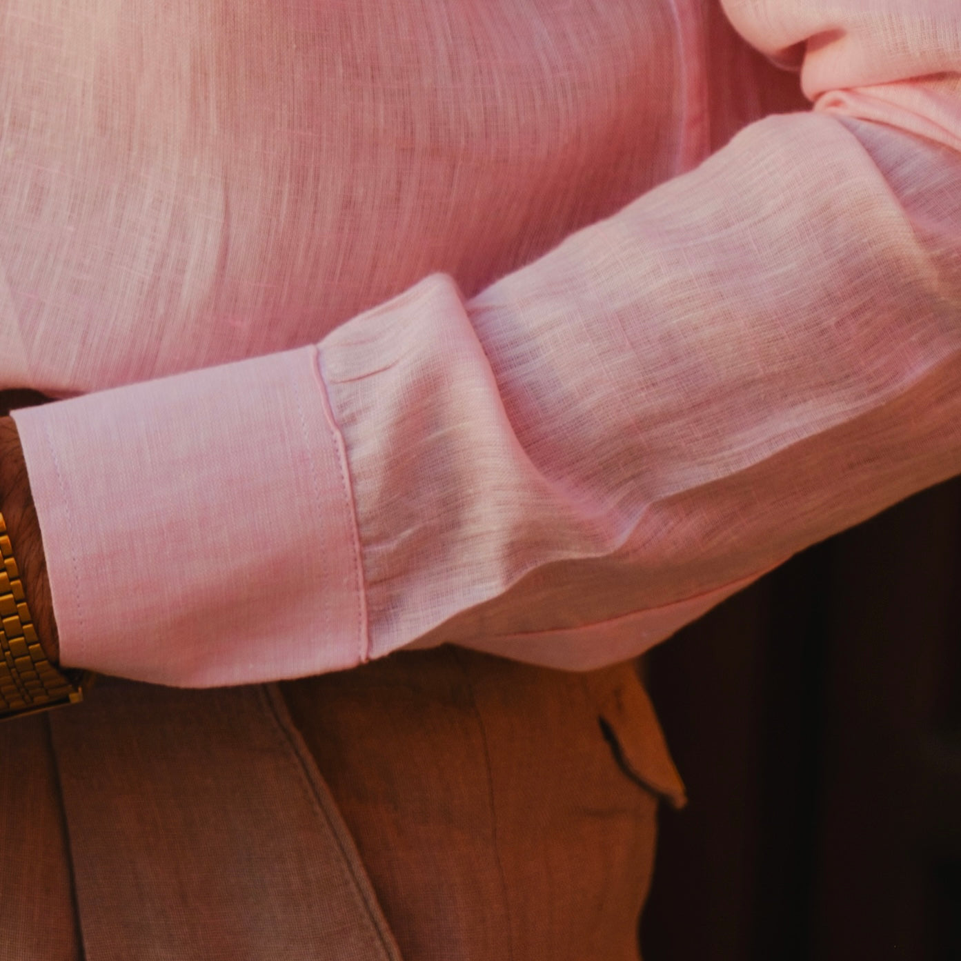 LEVANZO LIGHT PINK LINEN SHIRT