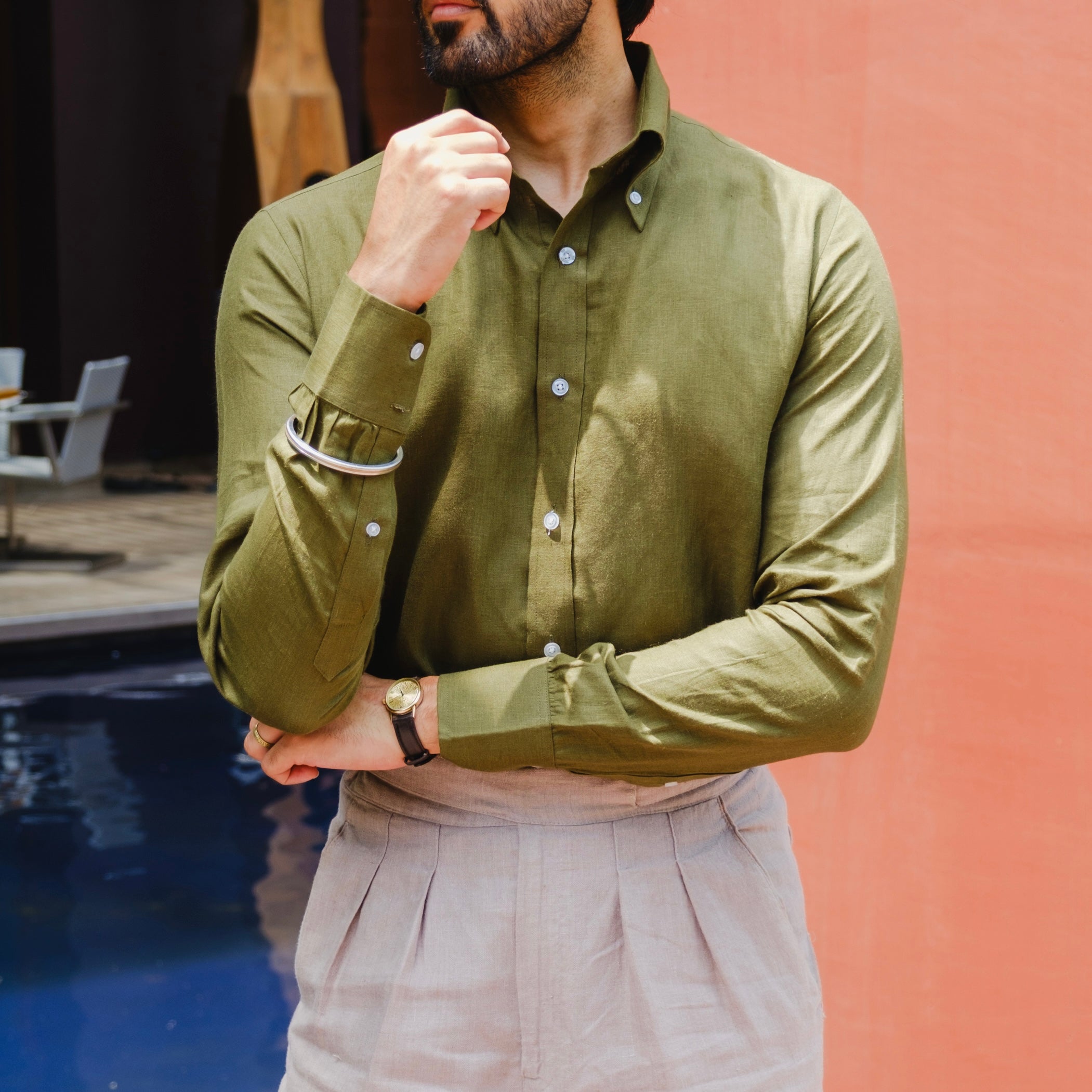 OLIVETO LINEN BUTTON DOWN SHIRT