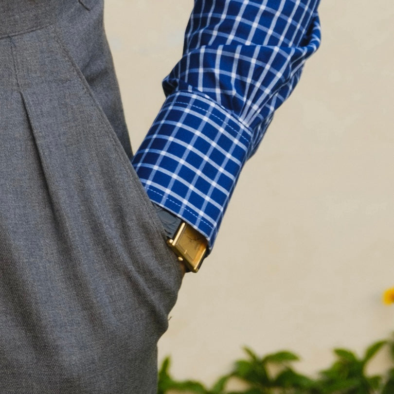 CRIMSON BLUE CHECKERED BUTTON-DOWN SHIRT