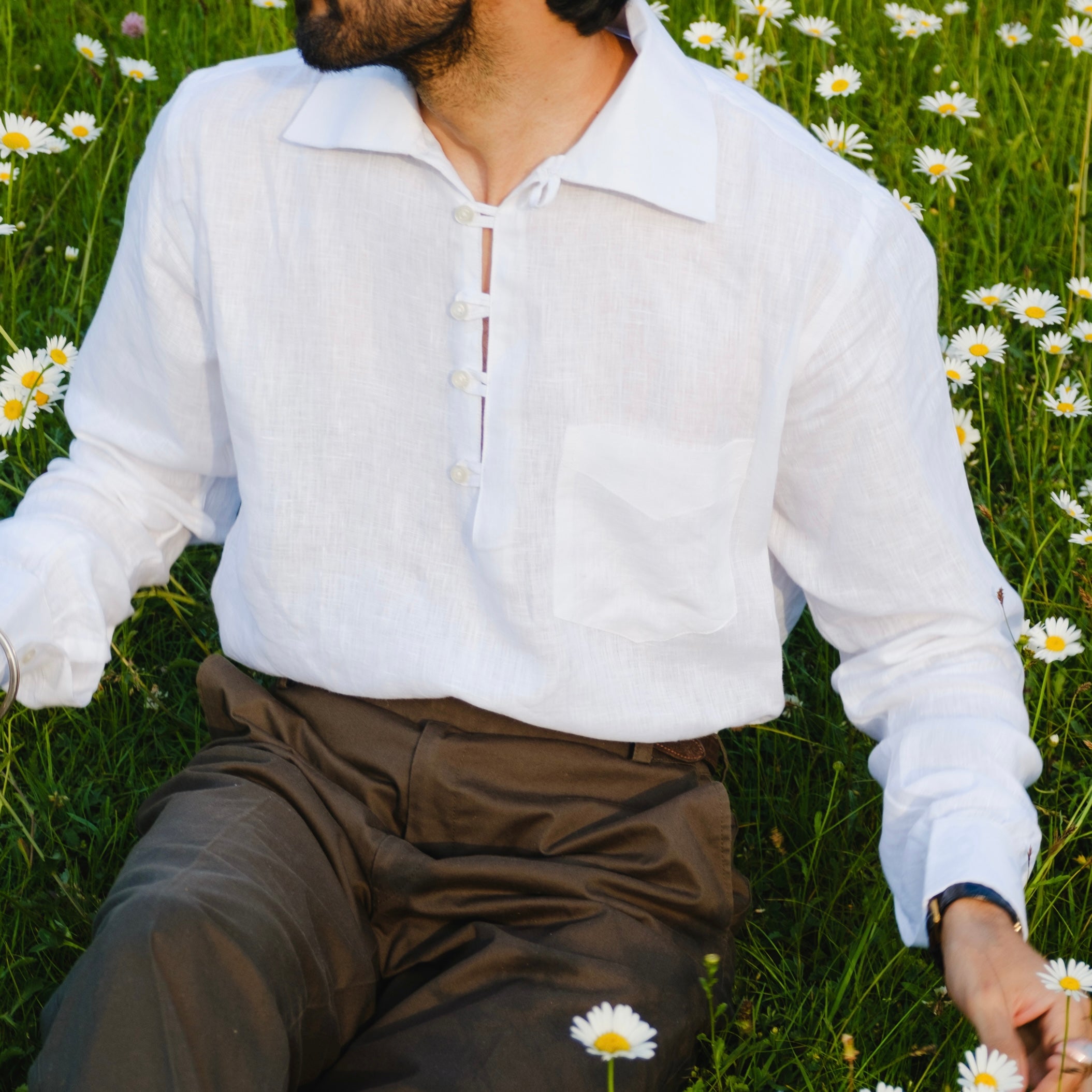 PORTOFERRAIO WHITE LINEN POLO SHIRT