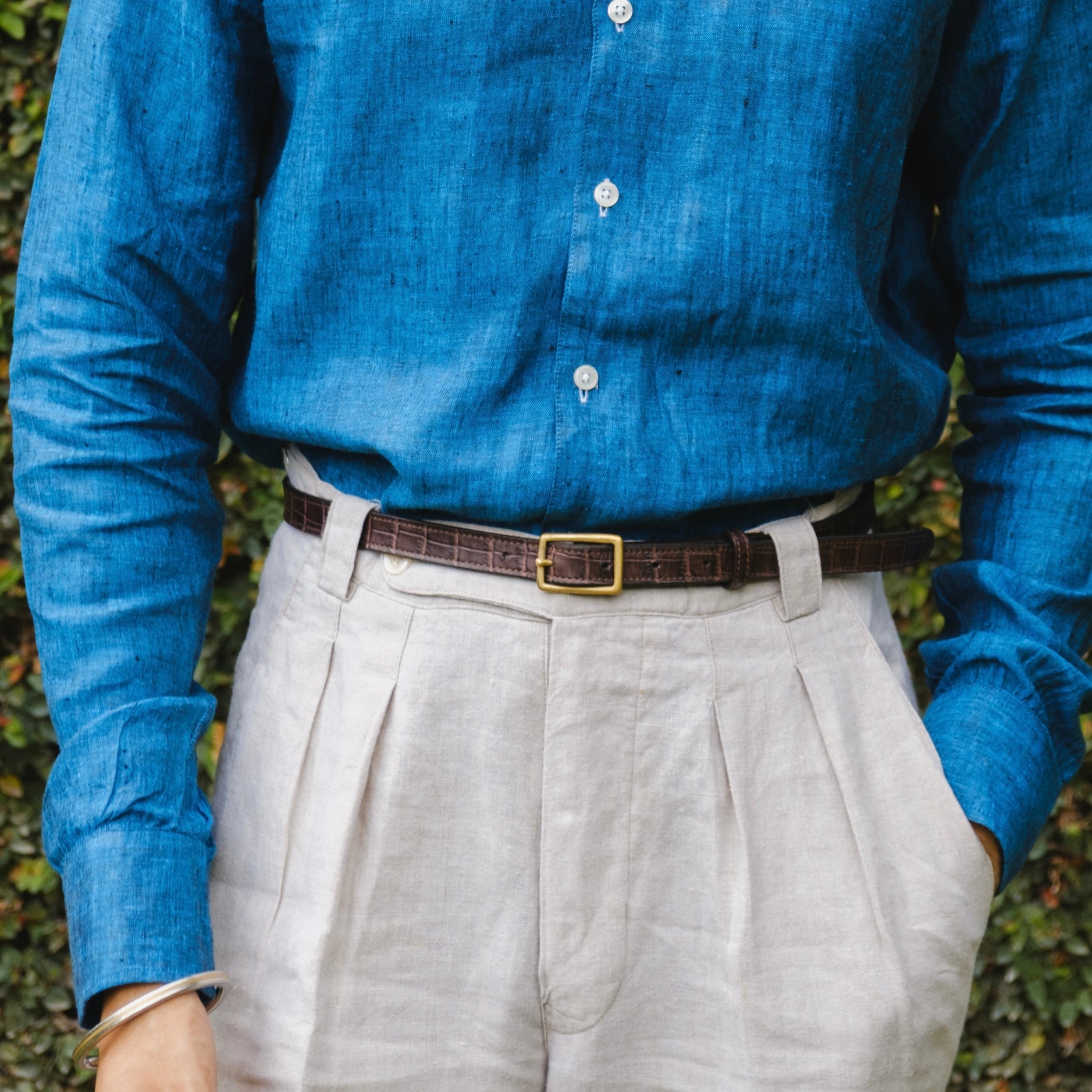 THE BELLUNO MAHOGANY CROCO LEATHER BELT