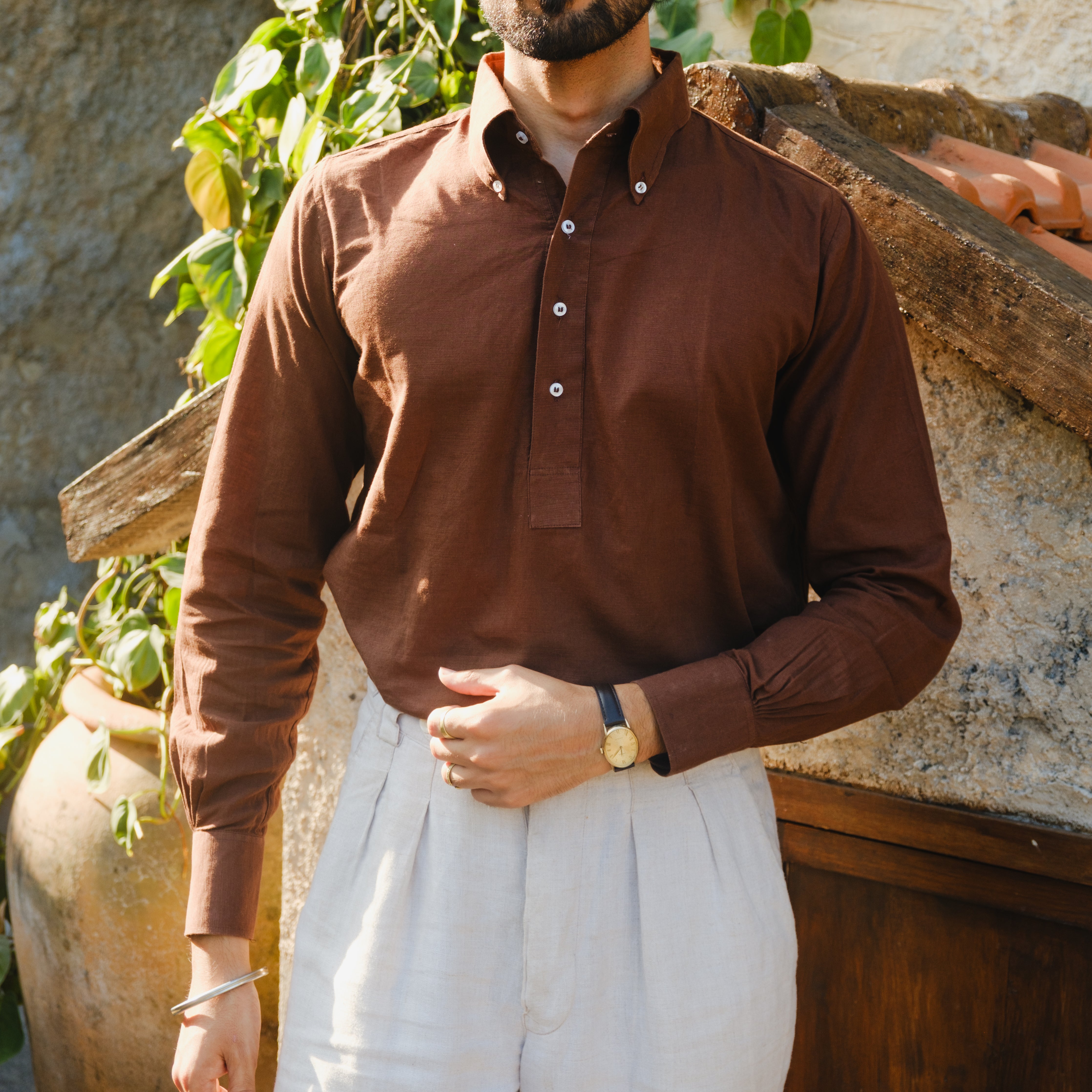 NAPOLI ESPRESSO LINEN POLO SHIRT