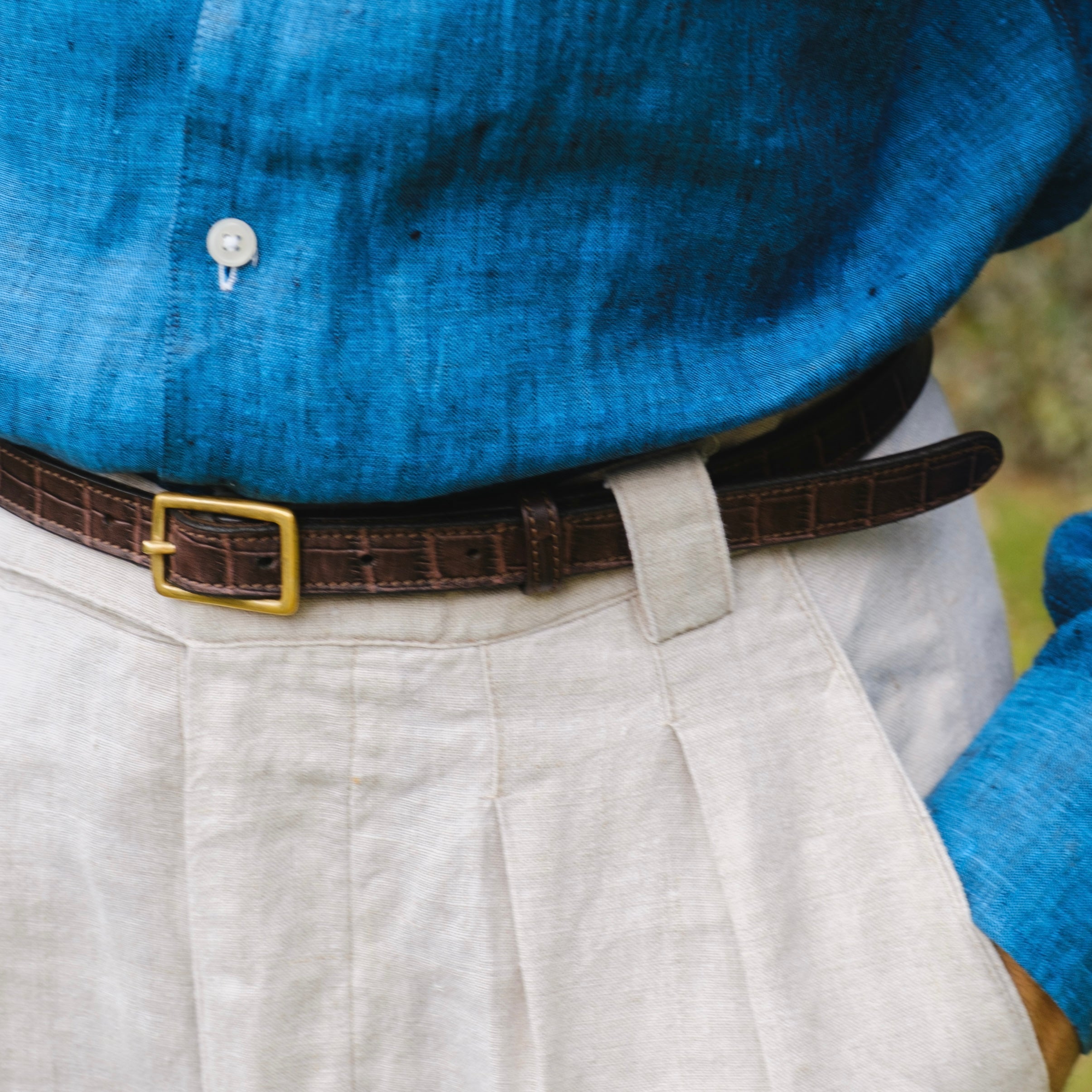 THE BELLUNO MAHOGANY CROCO LEATHER BELT