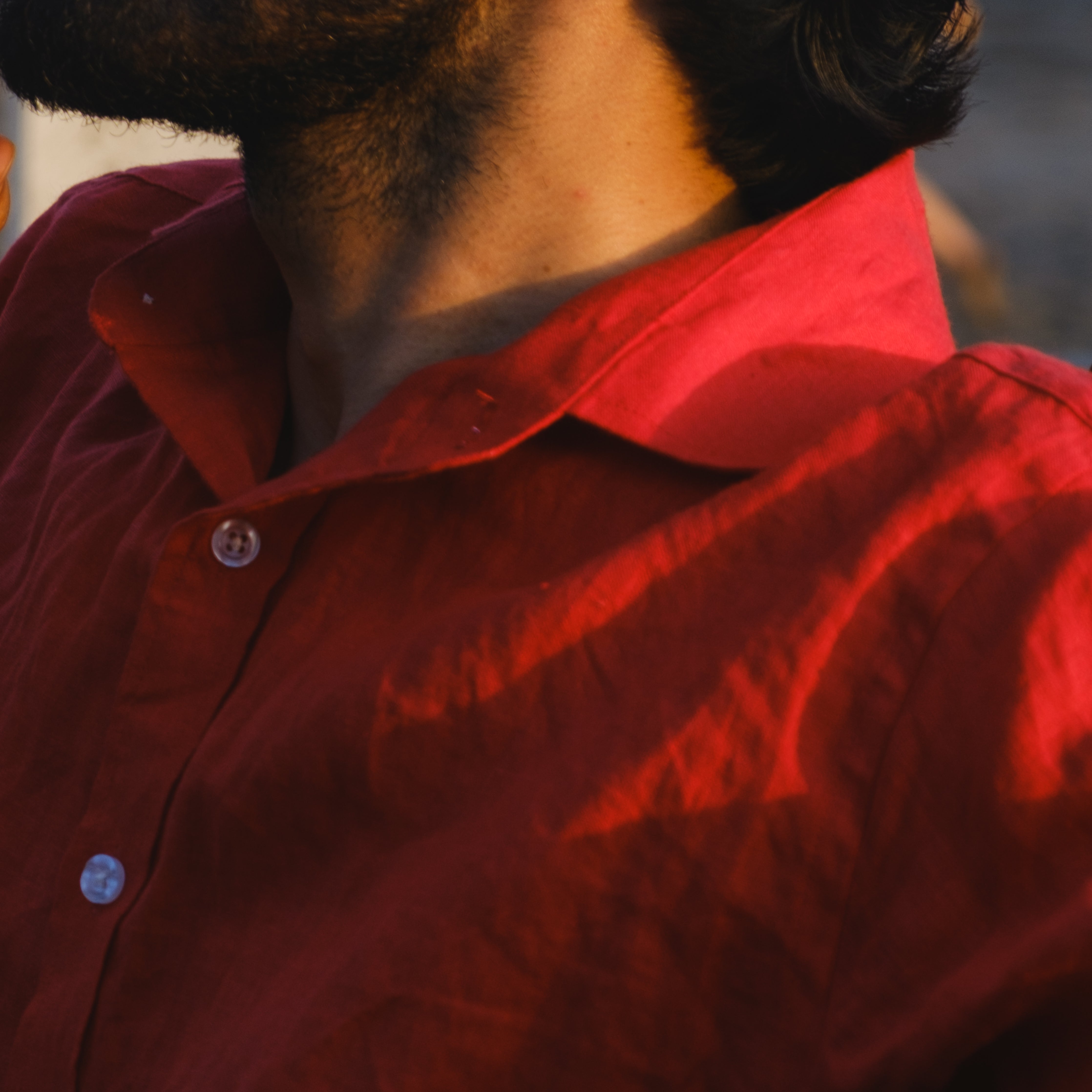 SICILIAN RED LINEN SPREAD COLLAR SHIRT