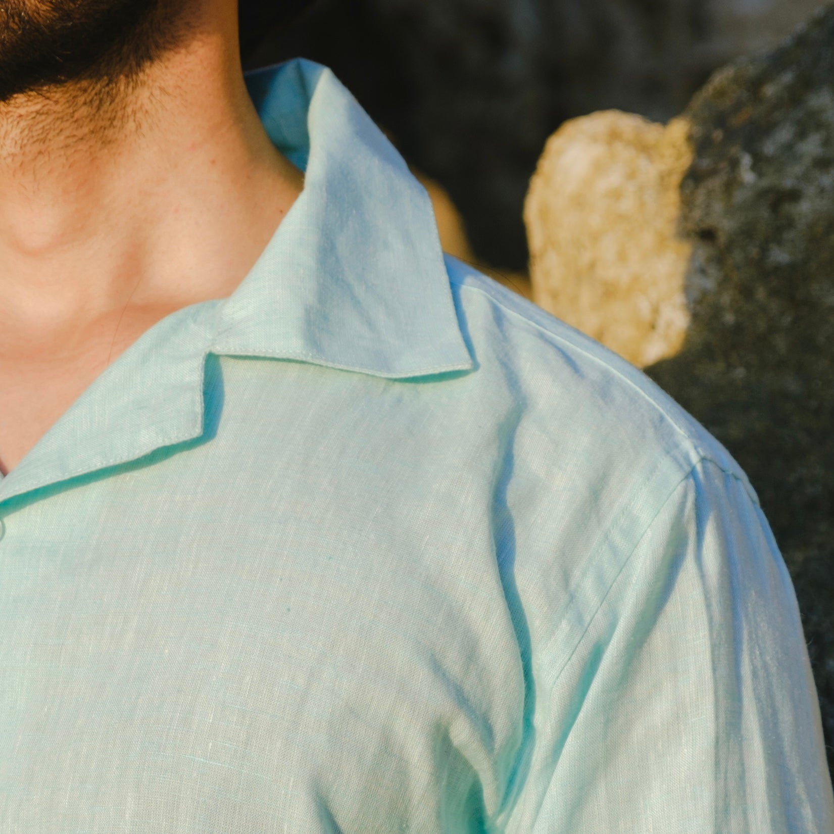 COSTA AZZURRA PALE AQUA LINEN SHIRT