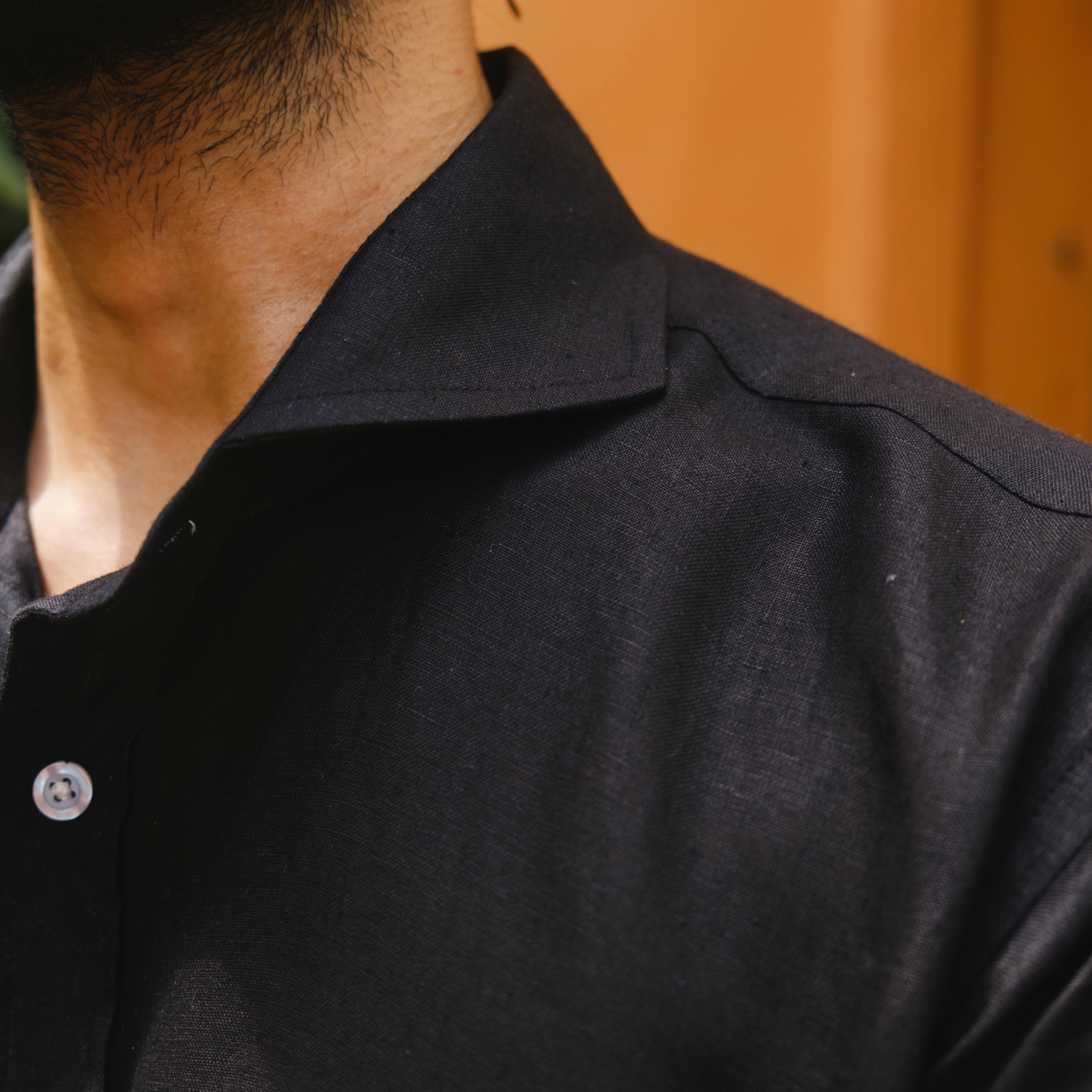 MASSIMO BLACK LINEN CUTAWAY COLLAR SHIRT
