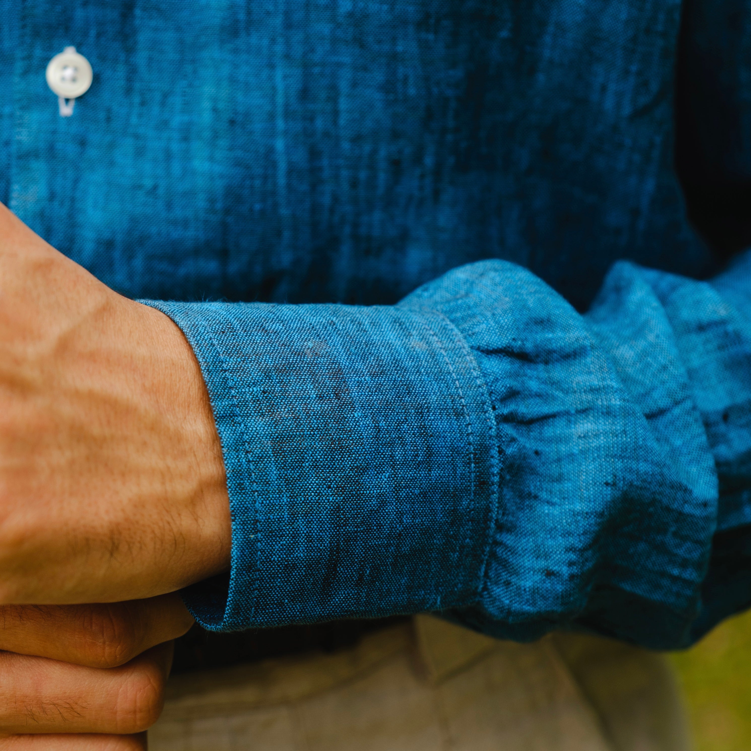 CASTELLANO  EGYPTIAN BLUE LINEN SHIRT