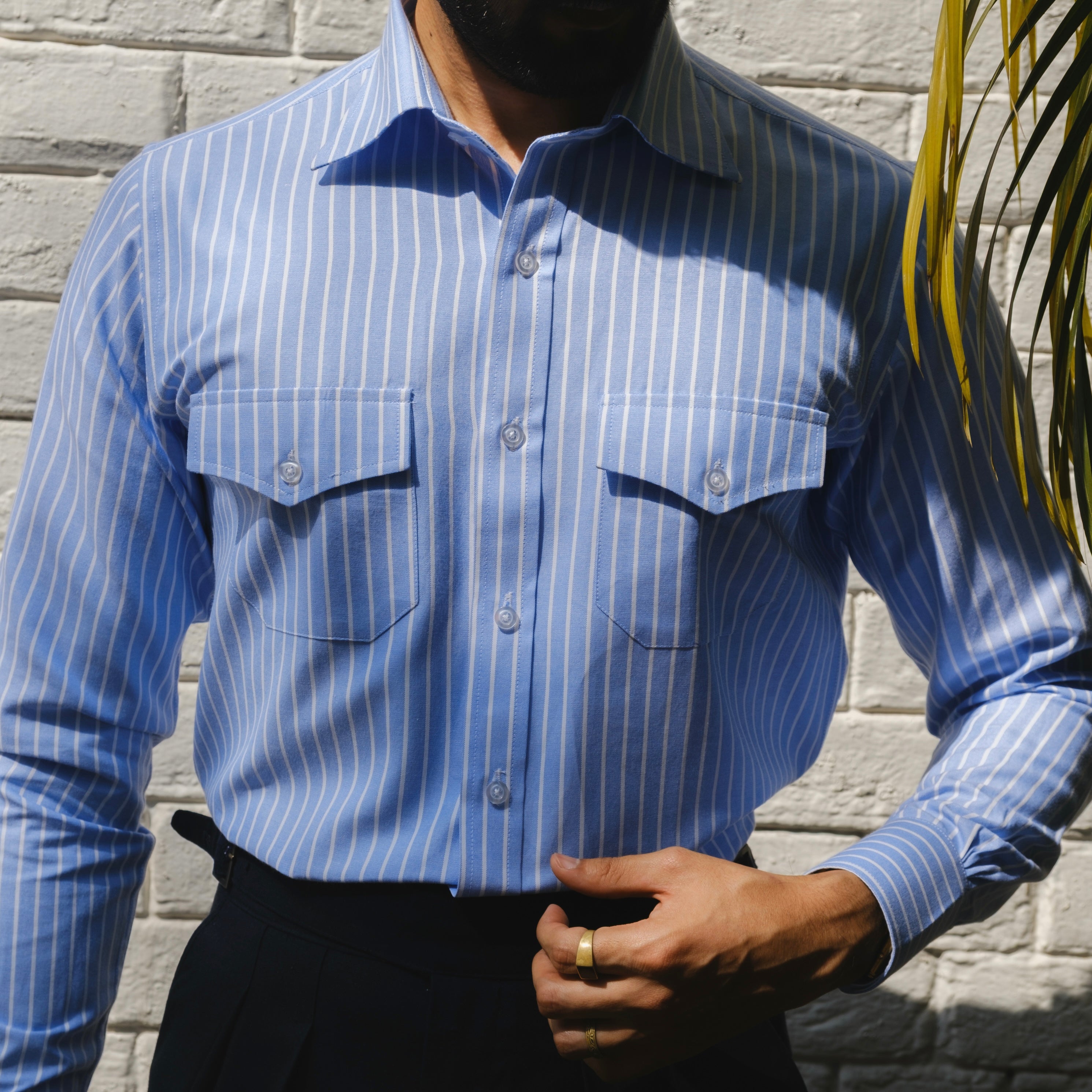 RIVATO STRIPED FLAP POCKET SHIRT